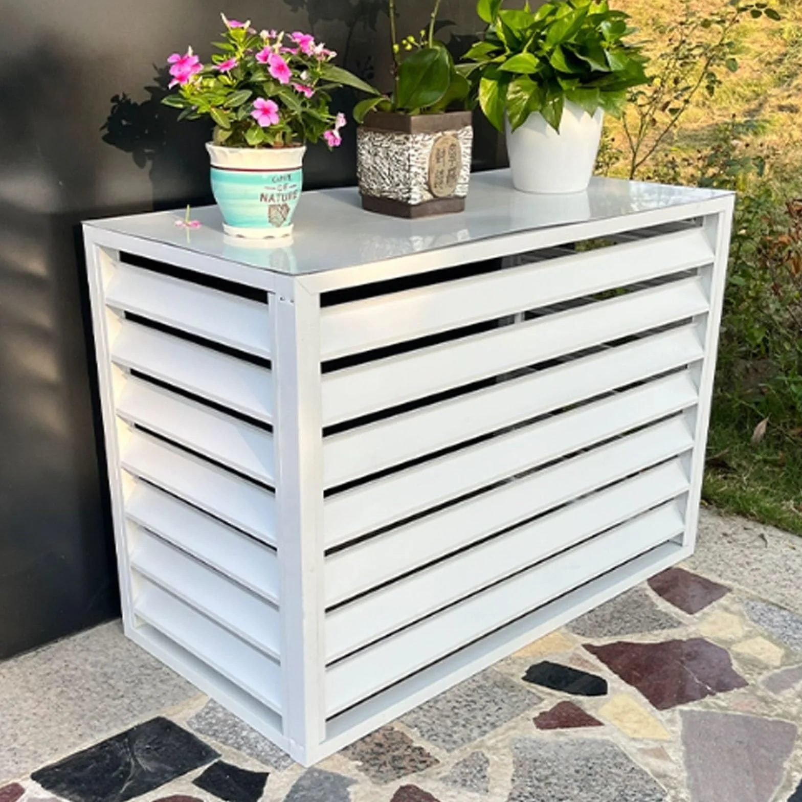Cubierta de aluminio para unidad de aire acondicionado al aire libre, protector duradero para bomba de calor, elegante valla para ocultar la protección resistente a la intemperie para uso en