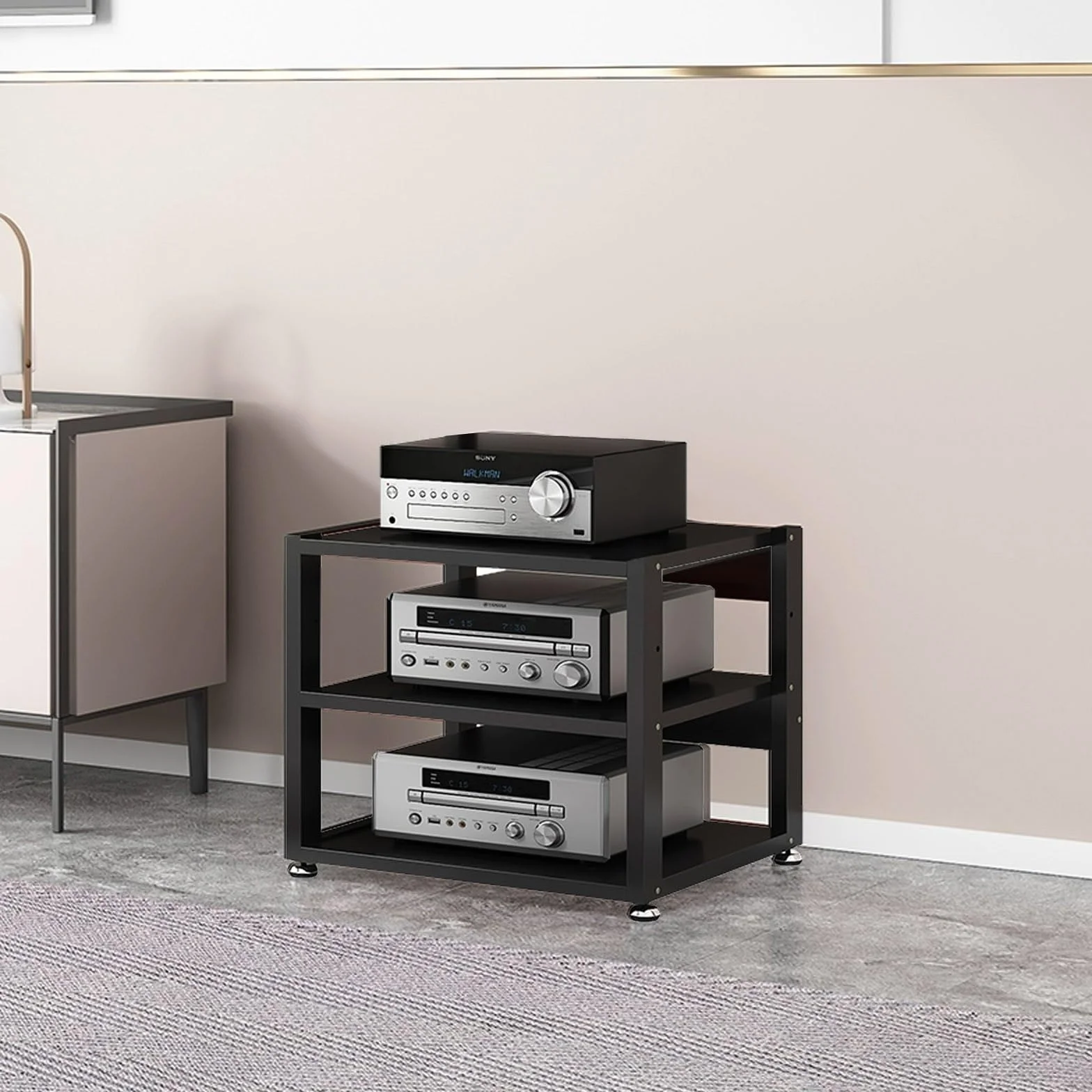 Dormitorio DVD Parlantes estantes, moderno Estante Almacenamiento Componentes Estéreo, Gabinete Almacenamiento Medios, multicapa Estantes Audio Video, sala de estar almacenamiento medios gabinete.