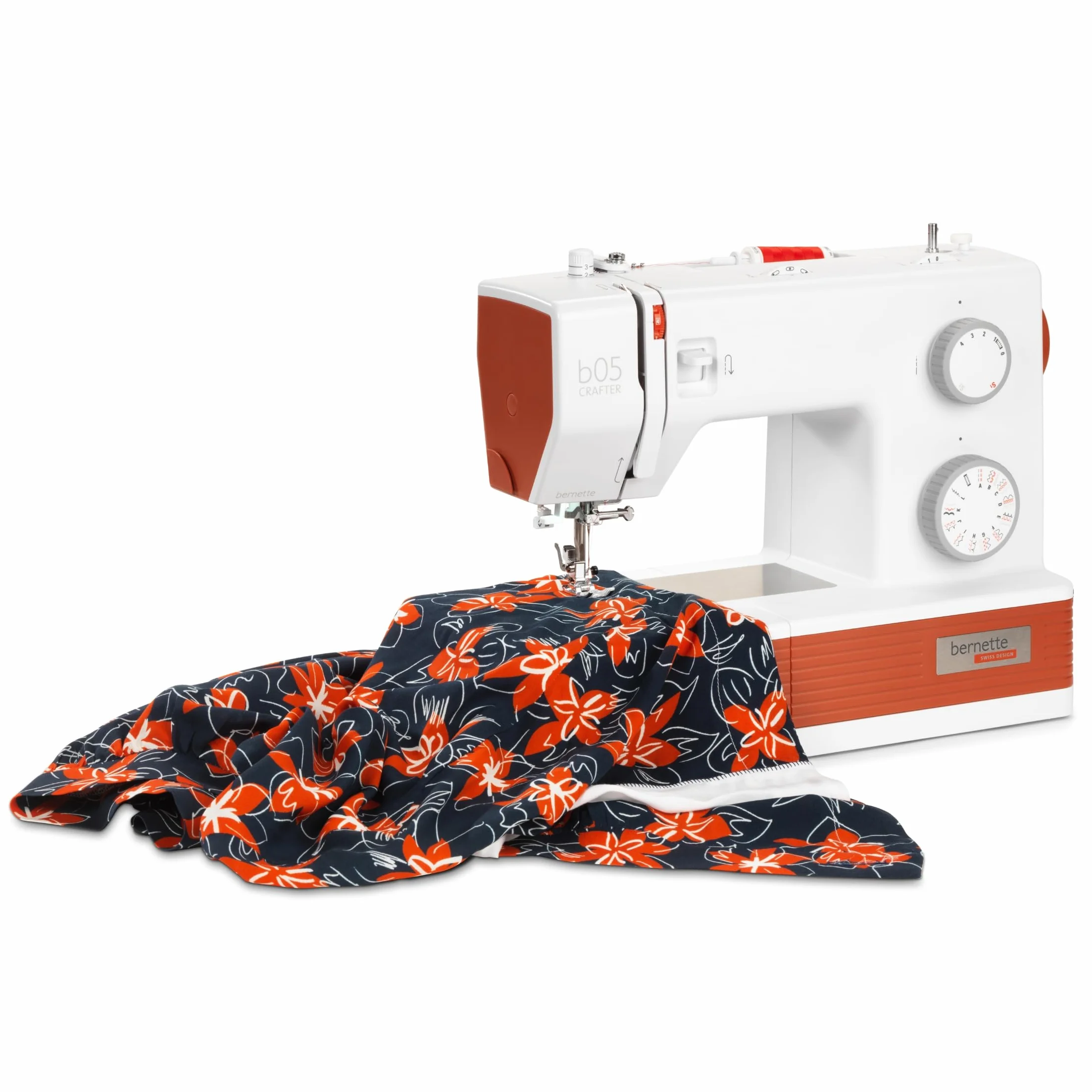 Bernette B05 Crafter Máquina de coser portátil | 30 puntos, 6 pies prensados, luz LED | Acolchado y bordado robustos | Punto ajustable | Aguja, enhebrador, uso principiante y