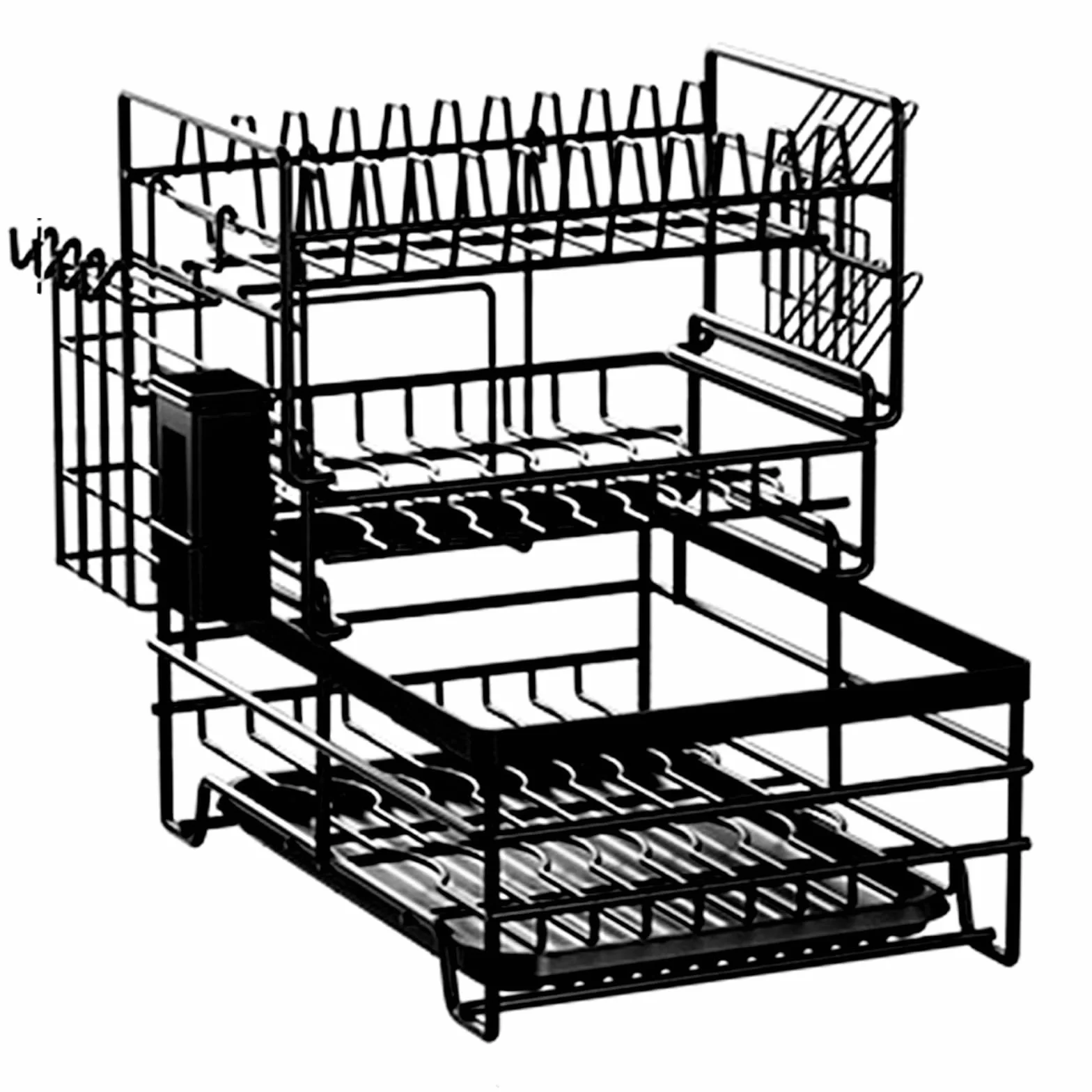 Esenlong Escurridor de platos, escurridor de platos desmontable para encimera de cocina o fregadero, estante de platos de gran capacidad de 3 niveles con bandeja de goteo, escurridor de fregadero de