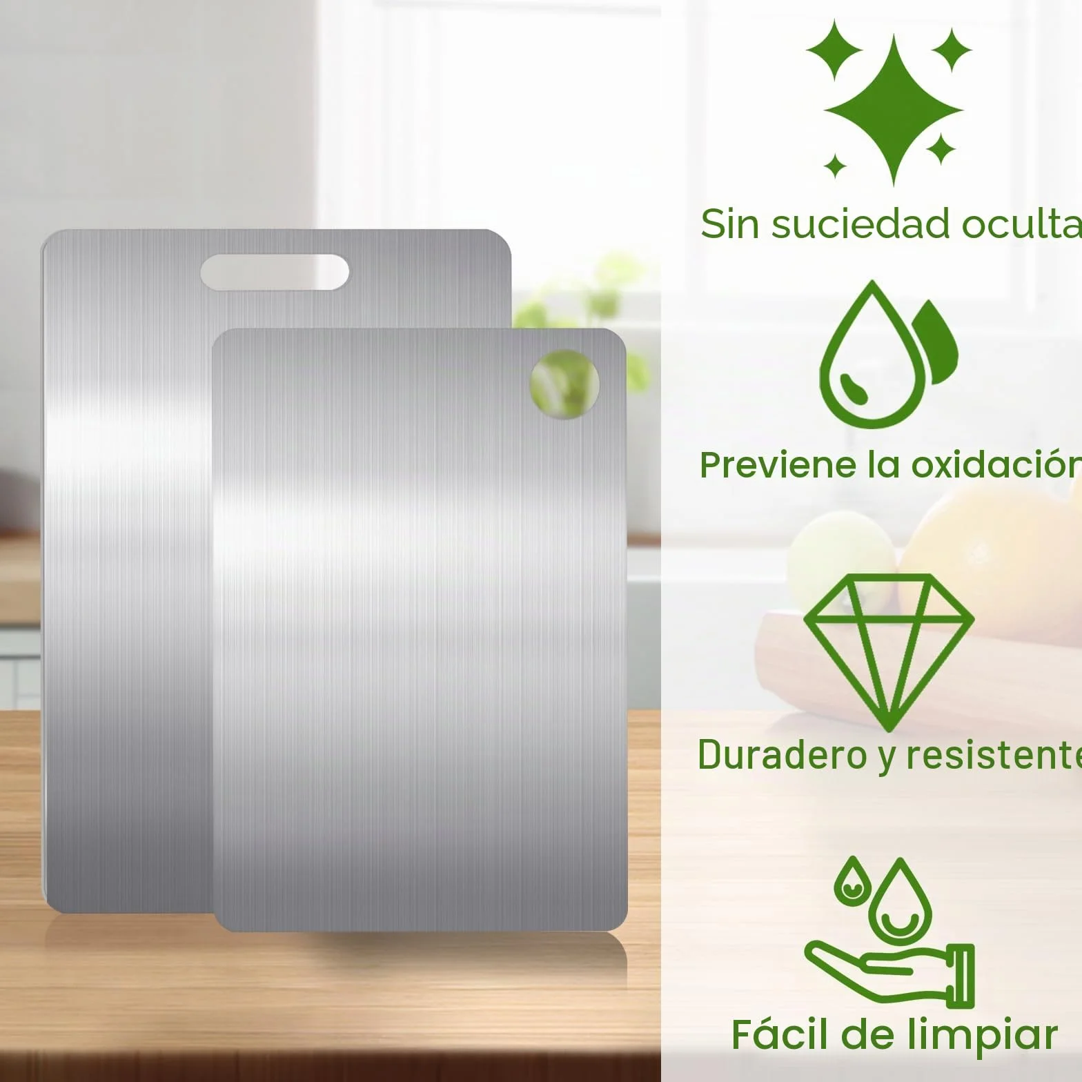 Tabla Cortar Acero Inoxidable 304 Doble Cara 40x30cm+30x20cm para Cocina