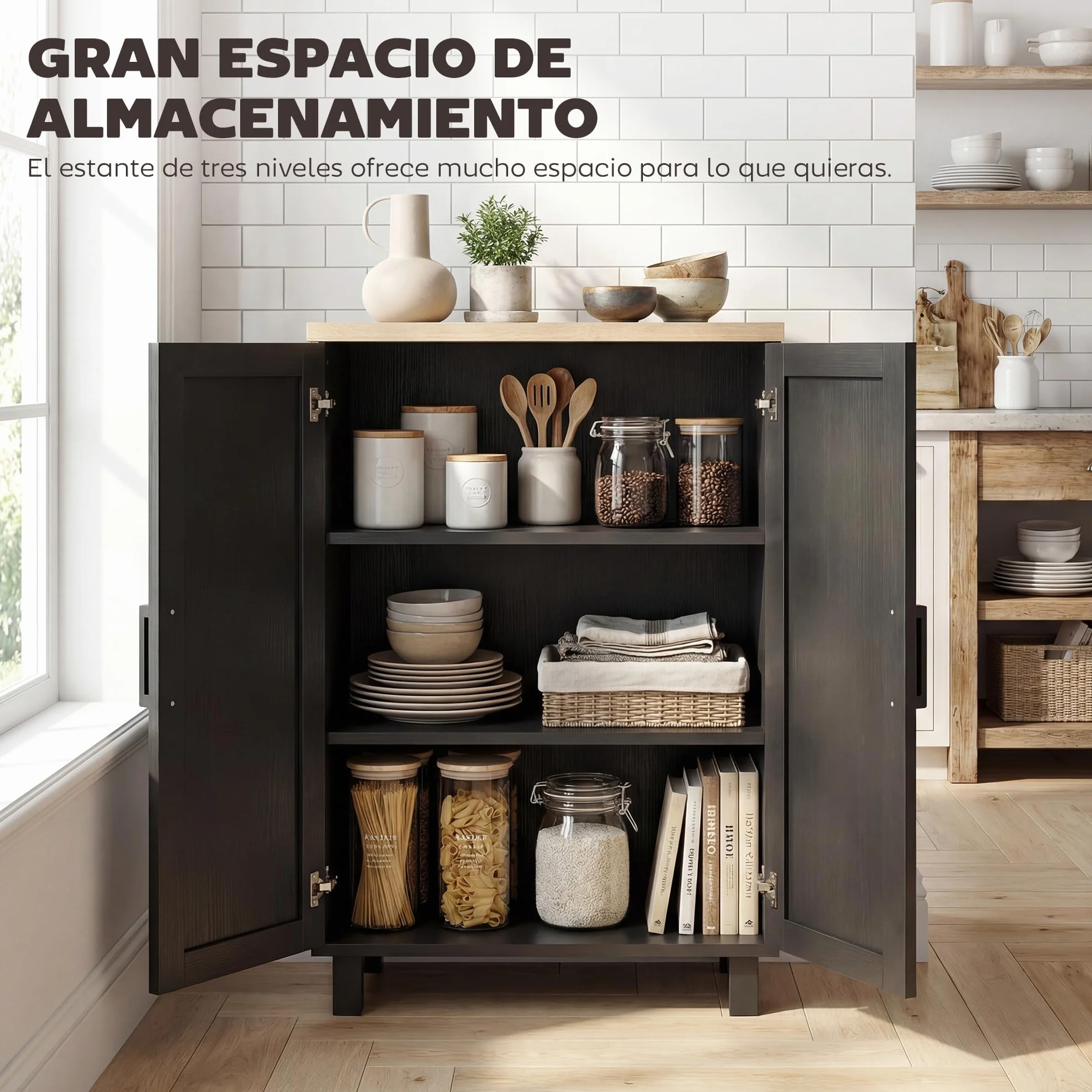 HOMCOM Aparador de 2 Puertas, Armario Estrecho con Estante Ajustable, 60x30x90 cm, Negro