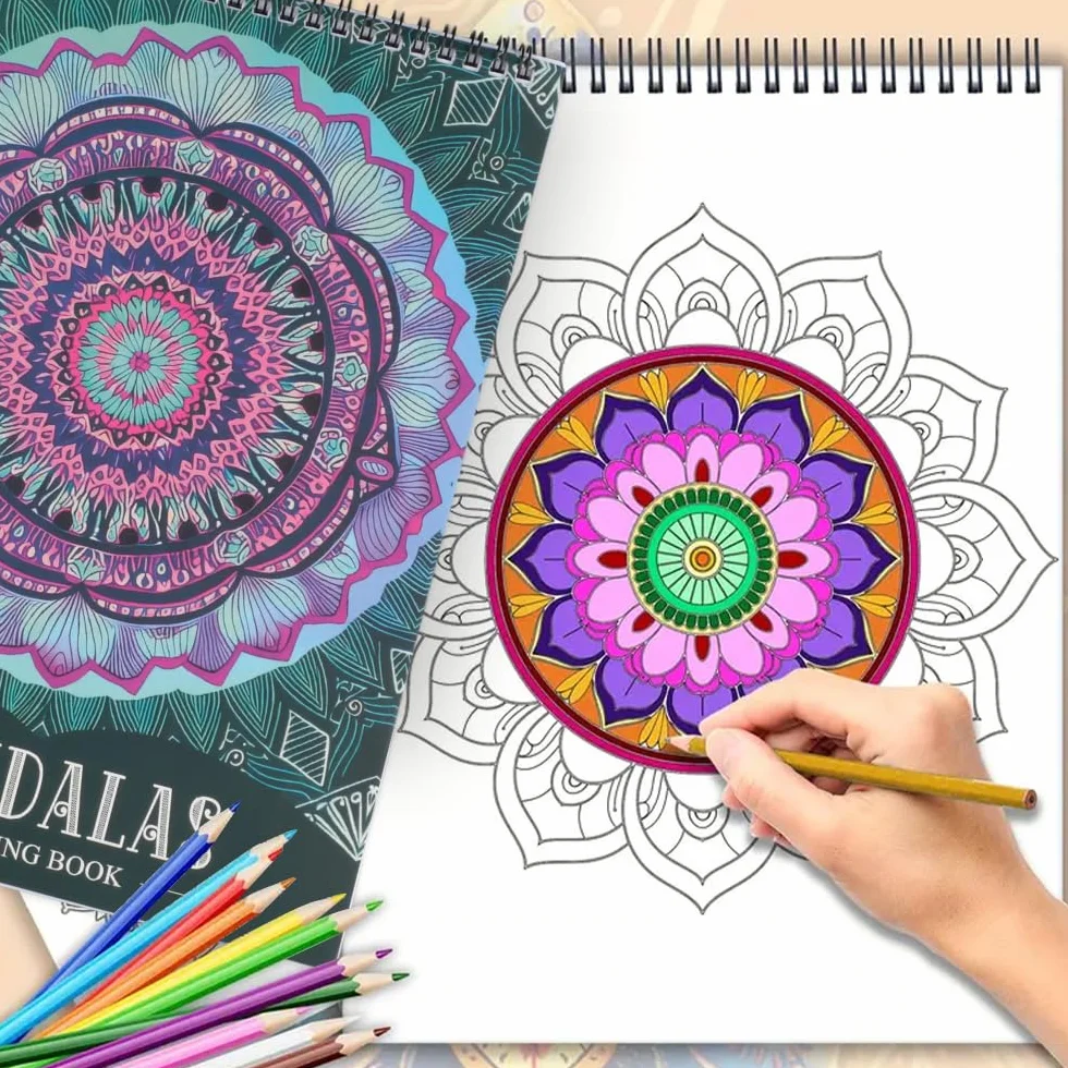 WakiHong 2 PCS Mandala Libros para Colorear para Adultos 120 Páginas Encuadernación en Espiral