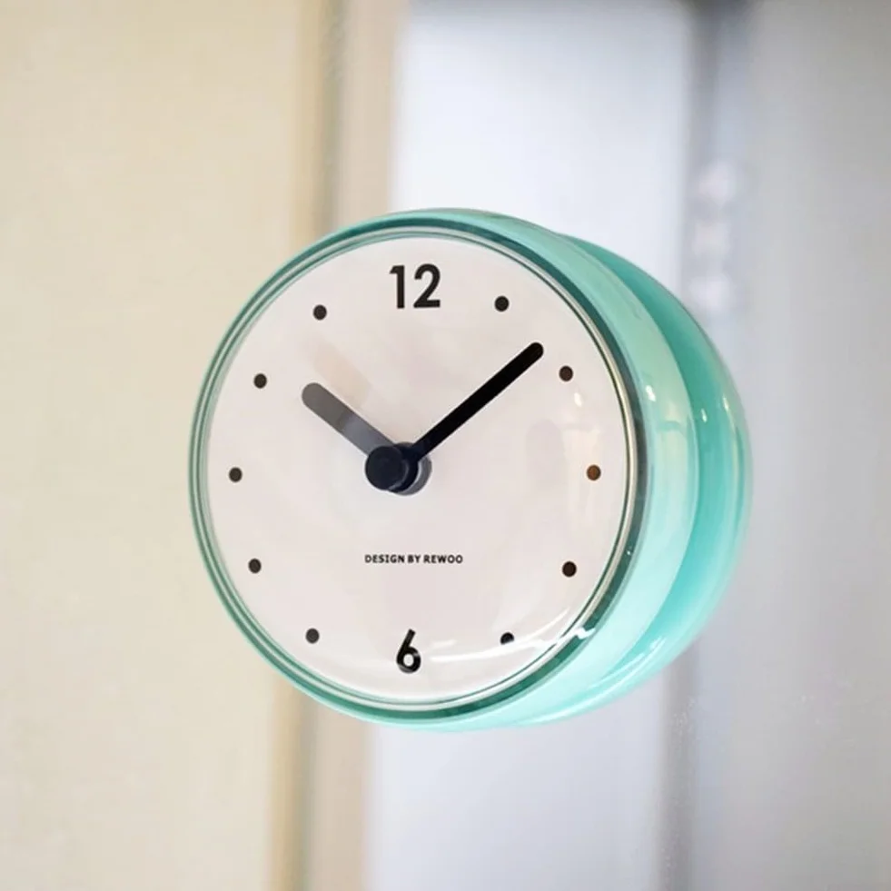 Reloj de Pared de Cuarzo Impermeable Antivaho Pequeño 7.5 cm Baño Espejo Ventosa