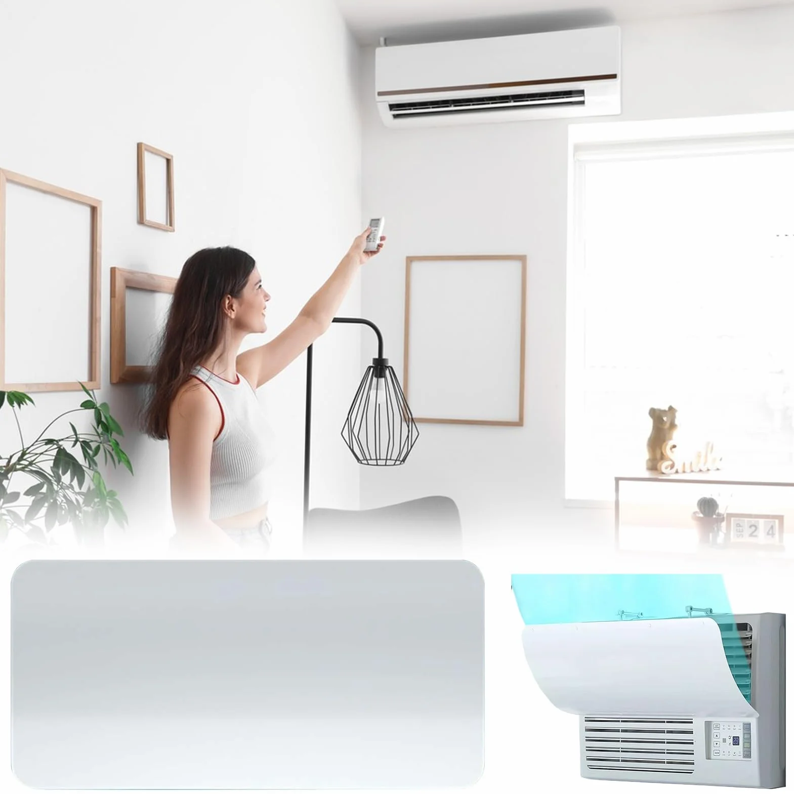 Aire acondicionado de ventana ajustable, guía de aire anticondensación para inquilinos, ideal para sala de estar y dormitorio, solución perfecta para el verano