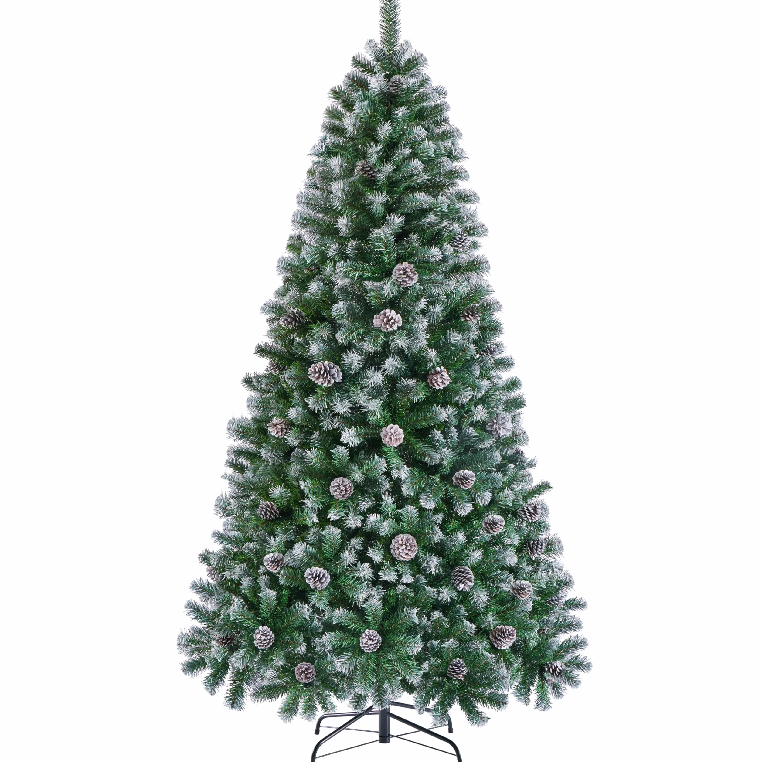 Yaheetech 183cm Árbol de Navidad Nevado Artificial 920 Puntas con 64 Frutas de pinos Soporte Metálico Plegable para Decoración Casa Oficina Fiestas Festivas