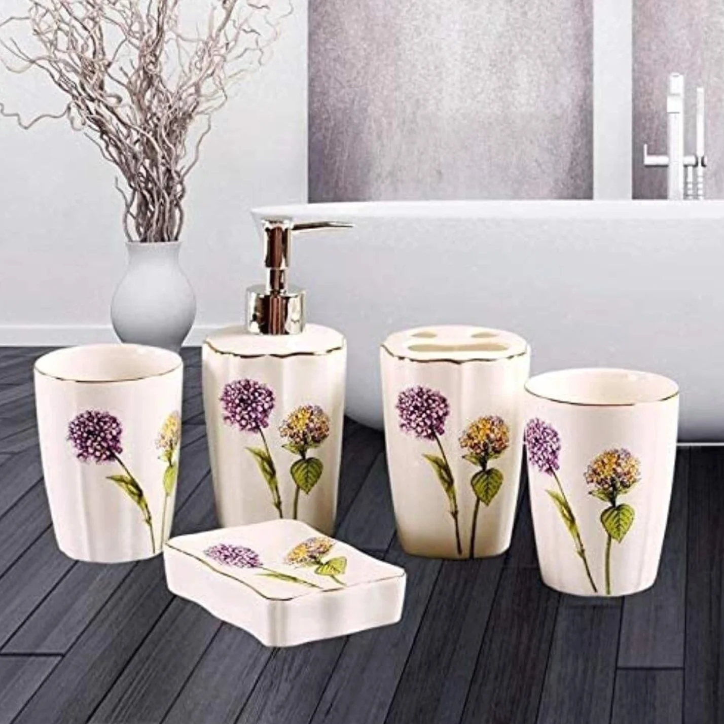 Accesorios De Baño Juego De 5 Piezas Set De Accesorios De Baño Dispensador De Jabón De Baño Soporte para Cepillo De Dientes Vaso Jabonera Set De Baño Accesorios