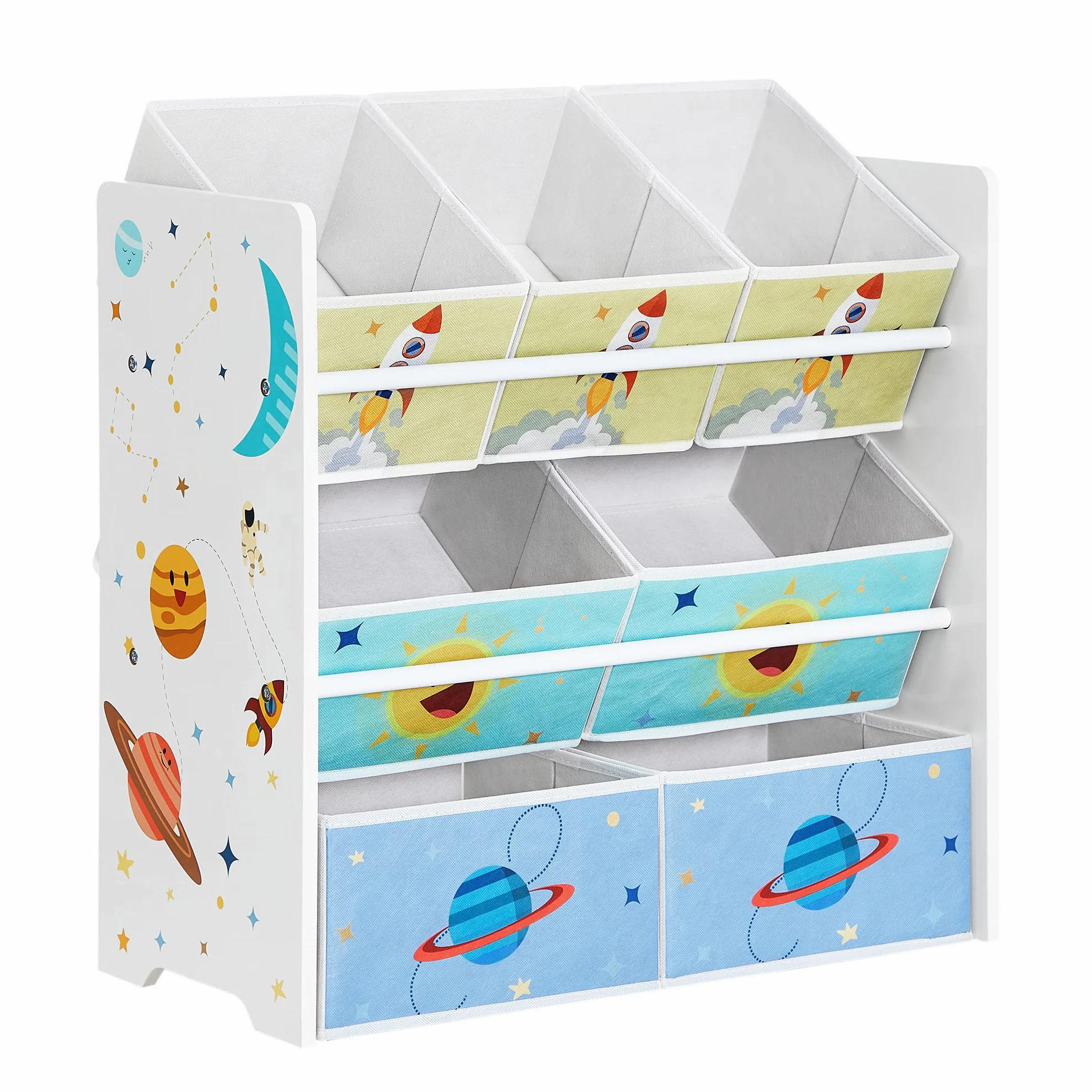 SONGMICS Estantería Infantil con 7 Cajas de Almacenamiento de Tela no Tejida, Organizador de Juguetes, 29.5 x 62.5 x 60 cm, Blanco