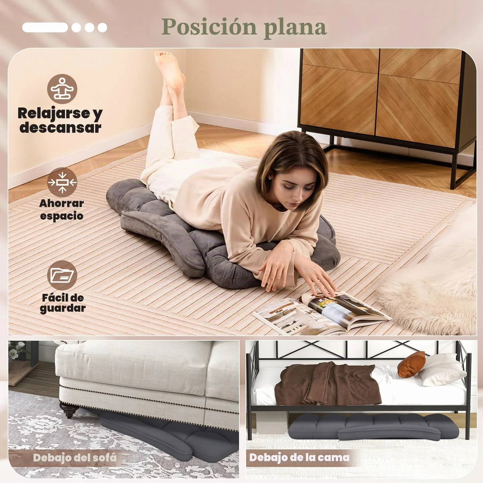 RELAX4LIFE Sillón Plegable de Suelo Ajustable en 6 Posiciones, Sofá Suelo de Tela de Gamuza, Sillón Perezoso con Respaldo, Reposabrazos y Marco Metal para Sala de Estar, Dormitorio, Balcón (Gris)