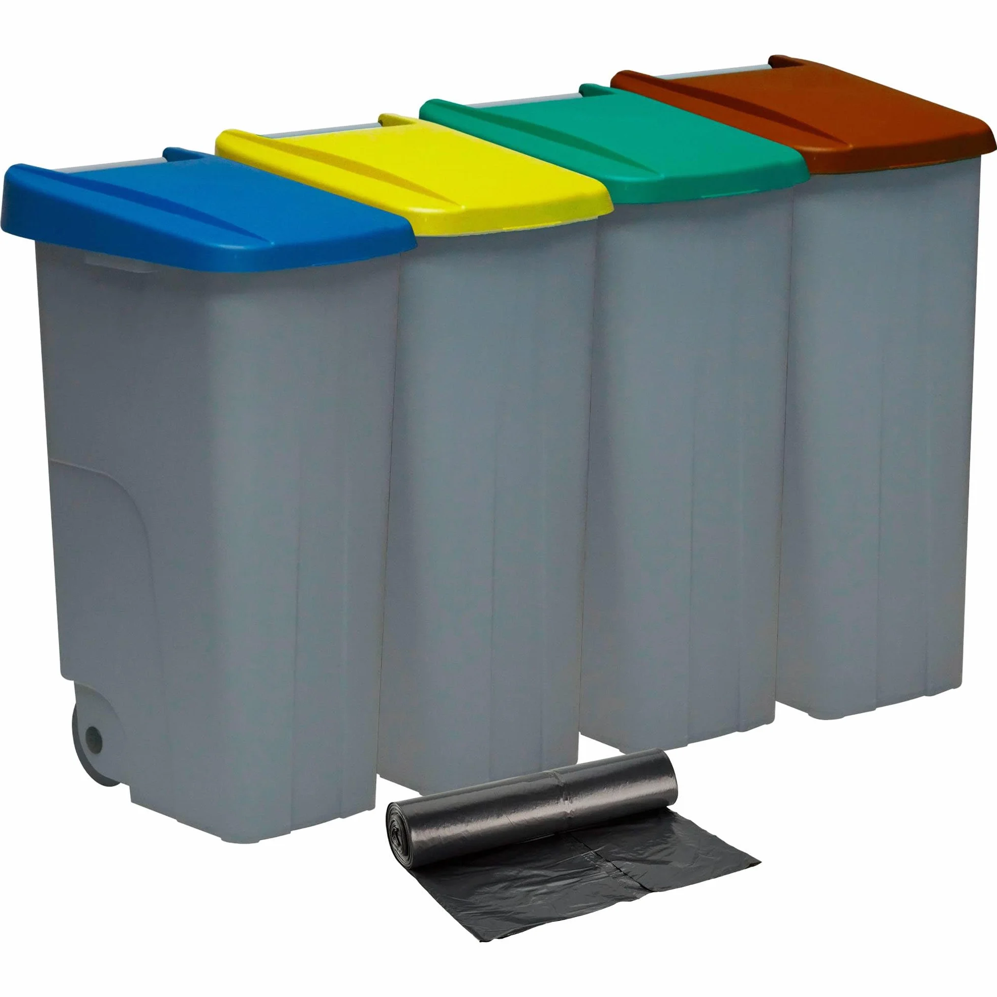 Denox PK3341 Pack Reciclaje Reciclo 110 litros Cerrado c/u: 440 litros totales, en 4 contenedores, en Colores Azul/Verde/Amarillo/marrón