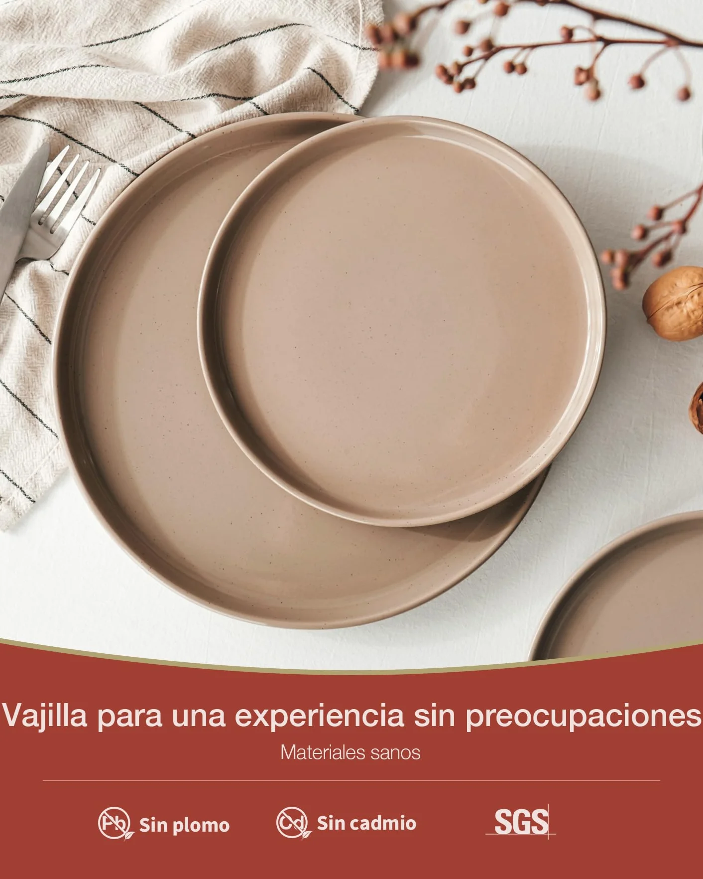 Richmount Milkyway vajilla de 12 piezas, platos y cuencos, canela marrón | Juego de vajilla de cerámica con platos llanos, platos de postre y cuencos para desayuno, apto para microondas y lavavajillas