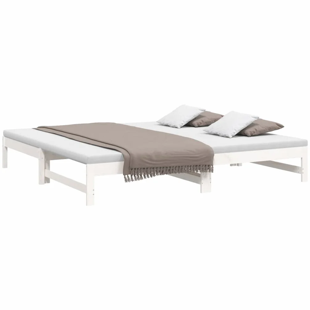 vidaXL Sofá Cama Extraíble para Invitados Plegable Mobiliario Mueble Multiusos Salón Sala de Estar Madera Maciza de Pino Blanco 2X(80x200) cm