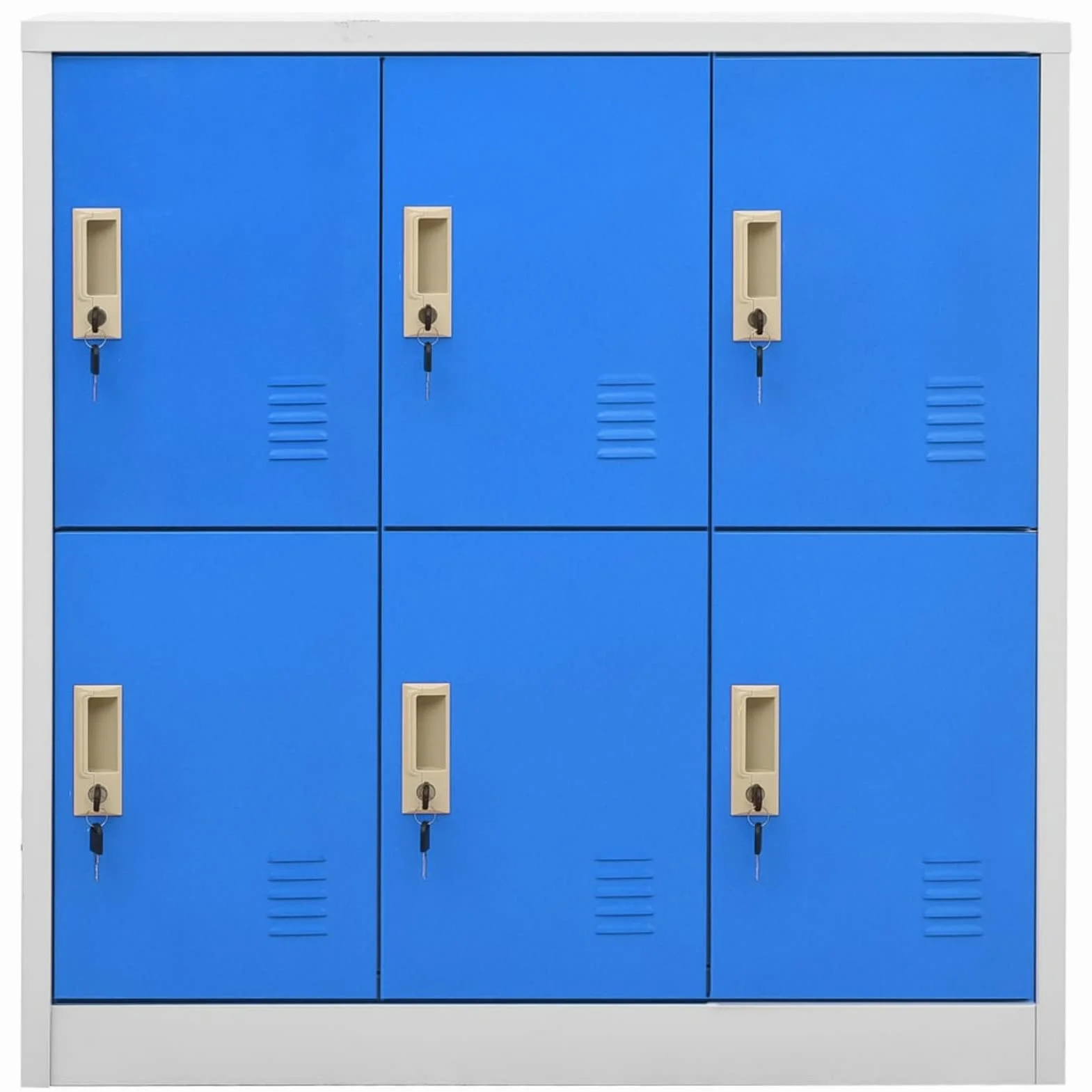 IKAYAA Armario Tipo Taquilla, Taquillas Metálico con 6 Casilleros y Puertas con Cerradura Caja de Almacenamiento, para Salas de Estar y Escuelas, Oficinas, 90x45x92,5 cm Gris Claro y Azul