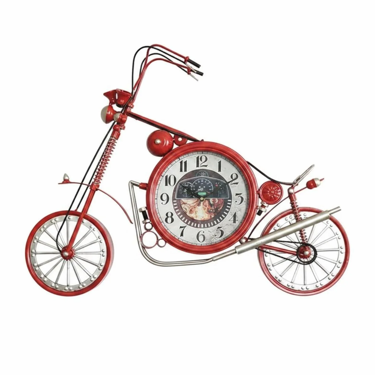 Reloj de Pared de cicleta Reloj Pared Reloj Pared Vintage Reloj Pared Metal Obra de Hierro con Acabado Envejecido Estilo Retro Industrial Adecuado, Rojo, 68 59 5cm