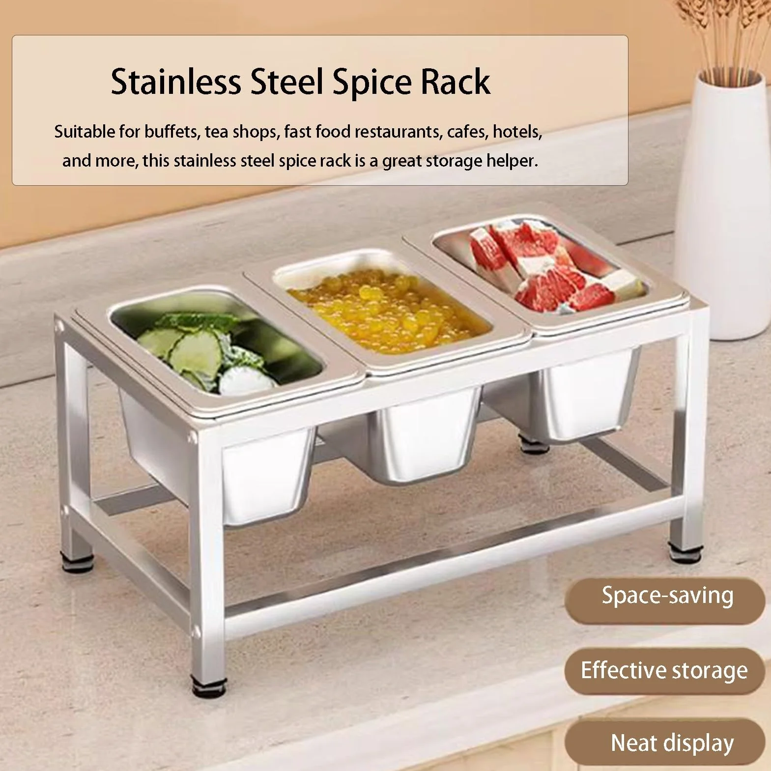 Contenedor de especias de acero inoxidable, estación de ingredientes multifuncional con separadores extraíbles y patas de goma antideslizantes, fácil de limpiar