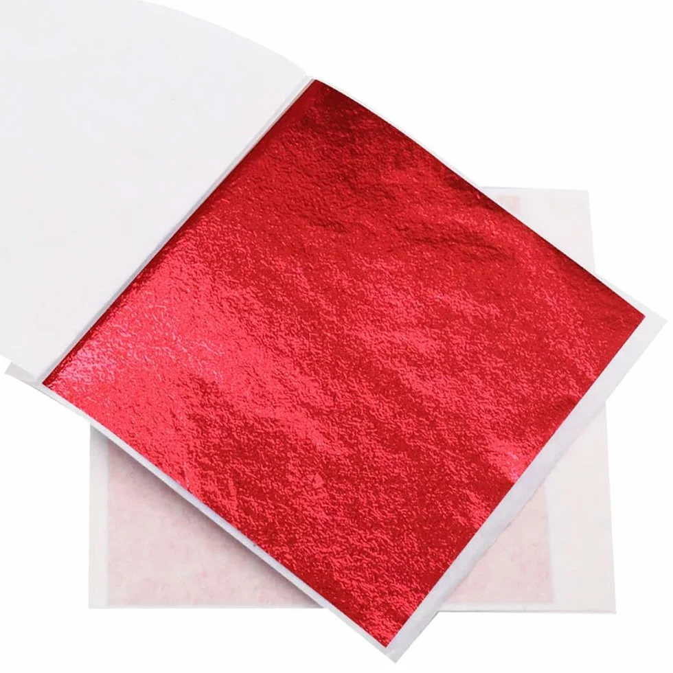 Papel de Aluminio Imitación Hoja de Oro Rosa Rojo 100 Hojas 10 Colores para Manualidades Decoración