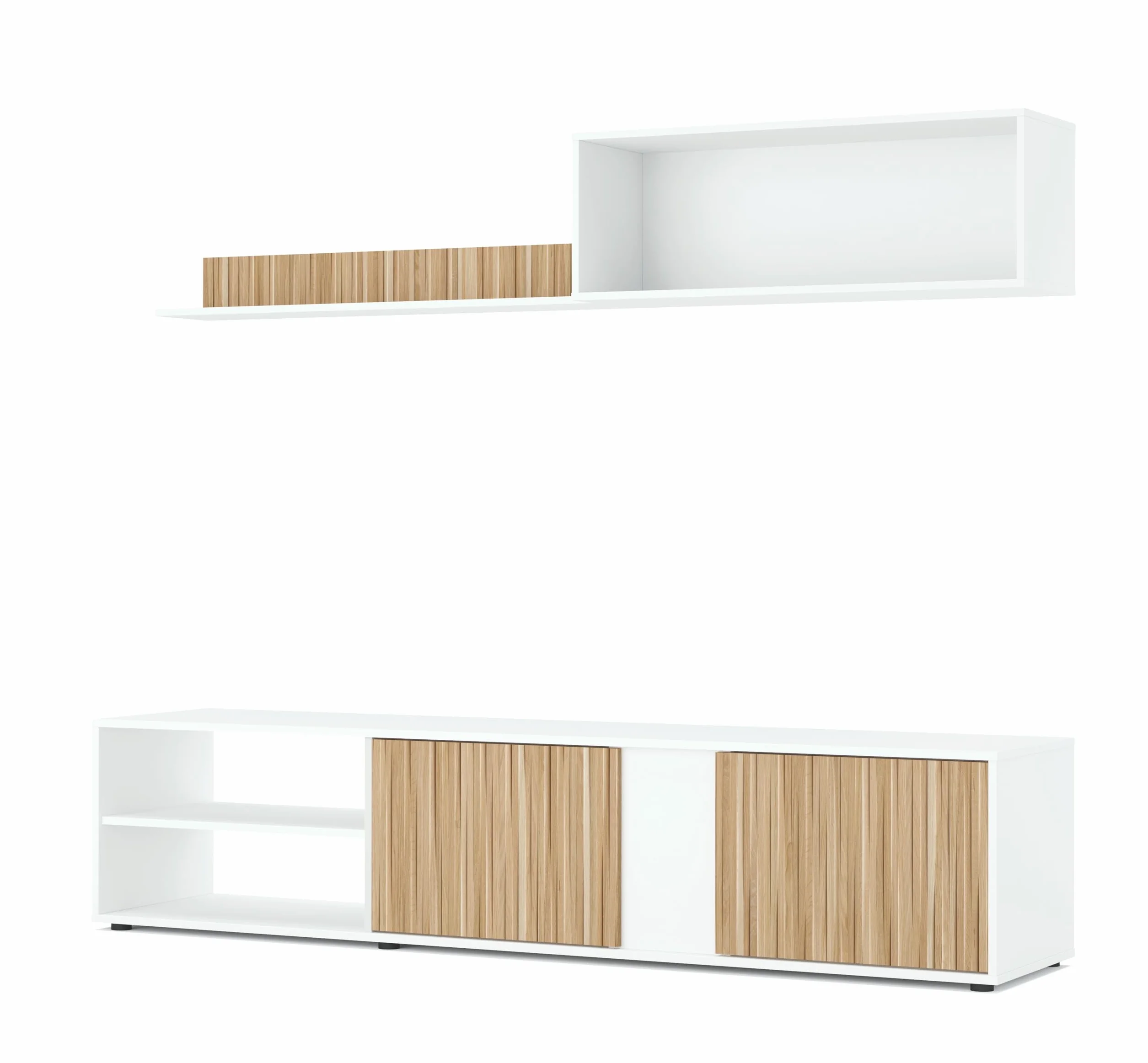 Mobelcenter, Mueble de Salón Ecco, Módulo TV, Módulo Superior y Estante, Color Blanco Artik y Natur, Medidas: Ancho: 180 cm x Fondo: 33 cm x Alto: 40 cm (1442)