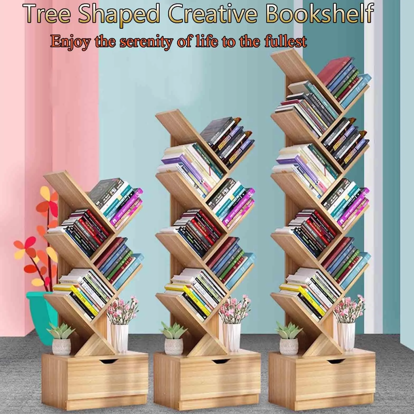 Estantería de Suelo Creative Tree Estantería de exposición para Libros para Adultos y niños Almacenamiento de Varias Capas Diseño de casillero Inferior para una Gran Variedad de artículos(Blanco)