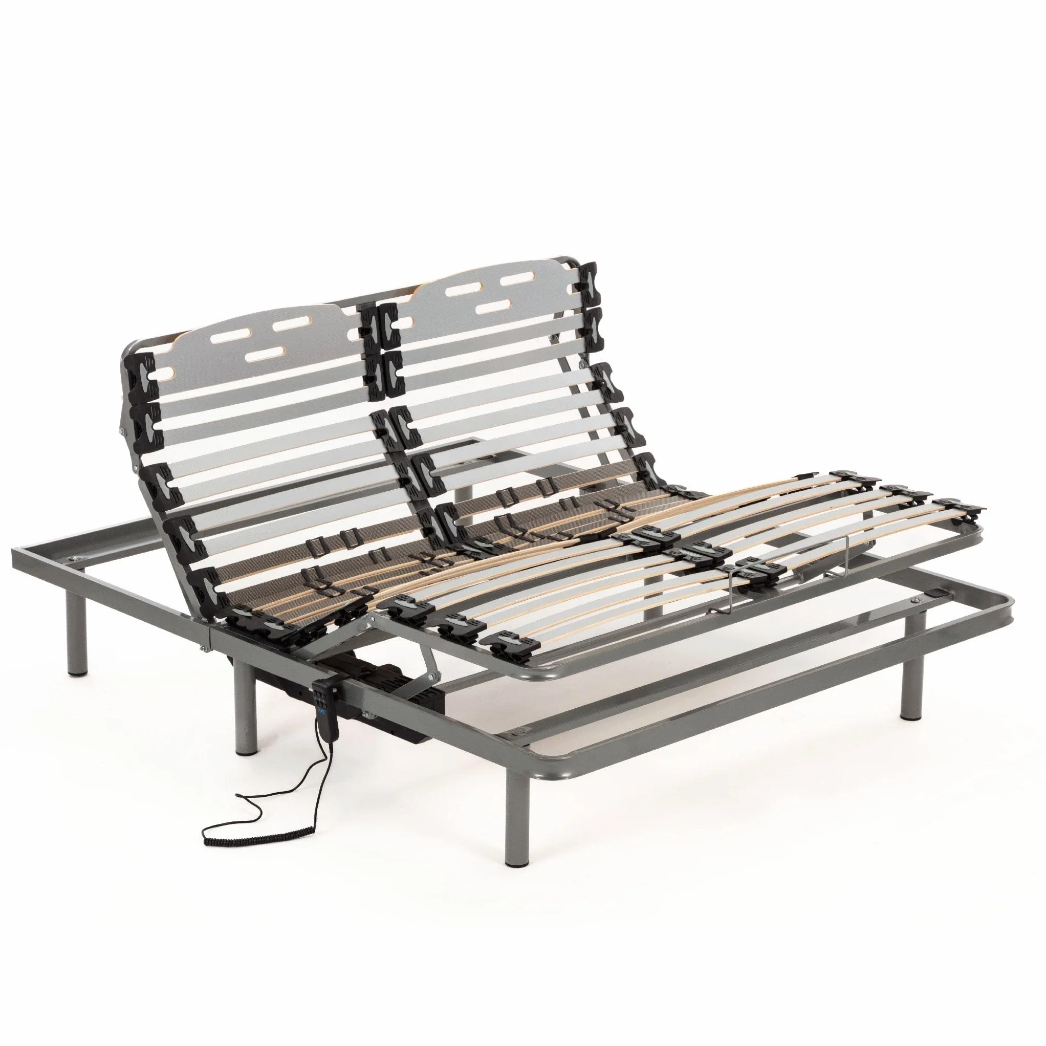 NALUI - Somier Eléctrico para Cama 135 x 180 cm, 11 Láminas Madera de Haya de 10 cm y Estructura de Acero.