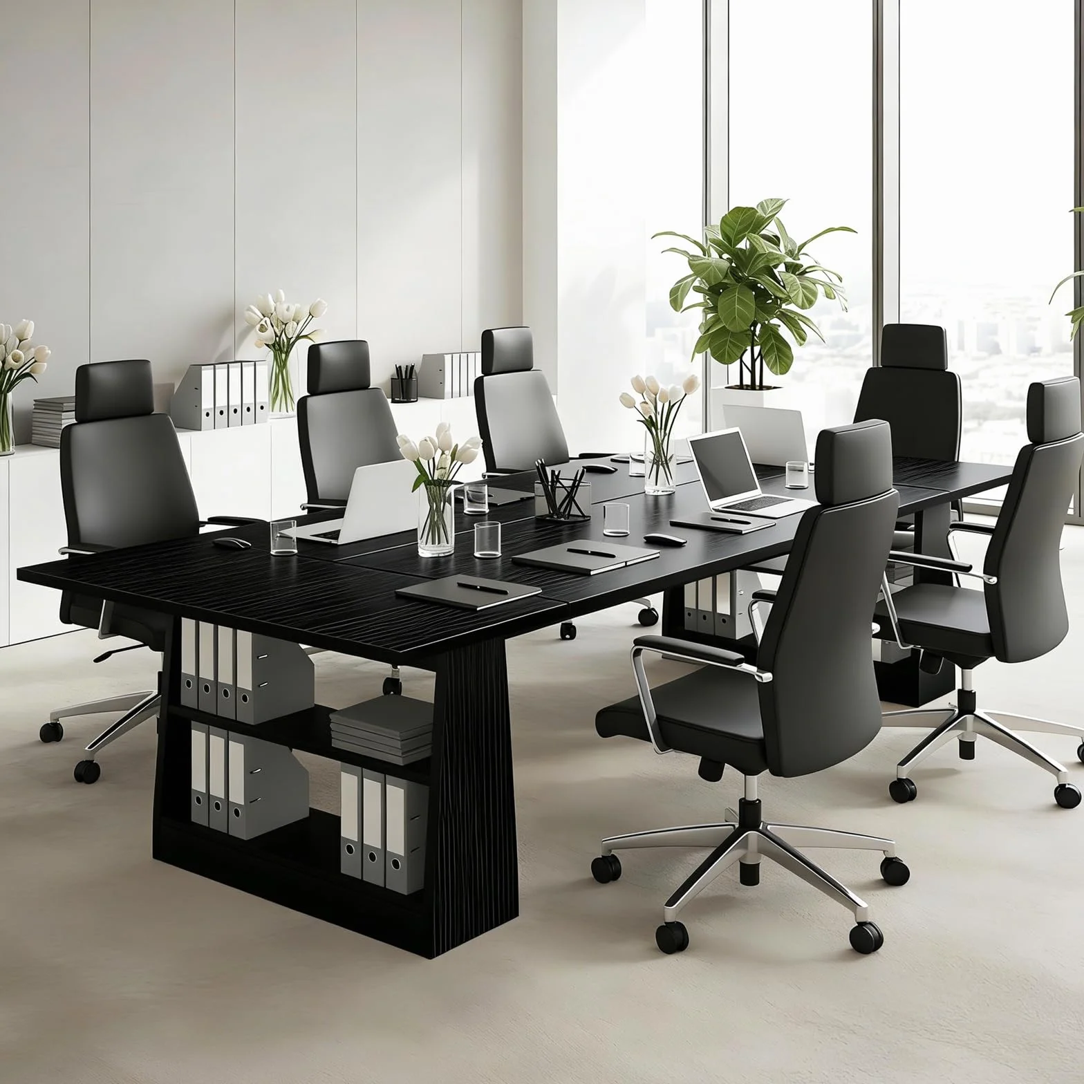 Mesa de conferencias Modular de Madera Maciza con Almacenamiento de Varios Niveles, Resistente a los arañazos, para 4-6 Personas