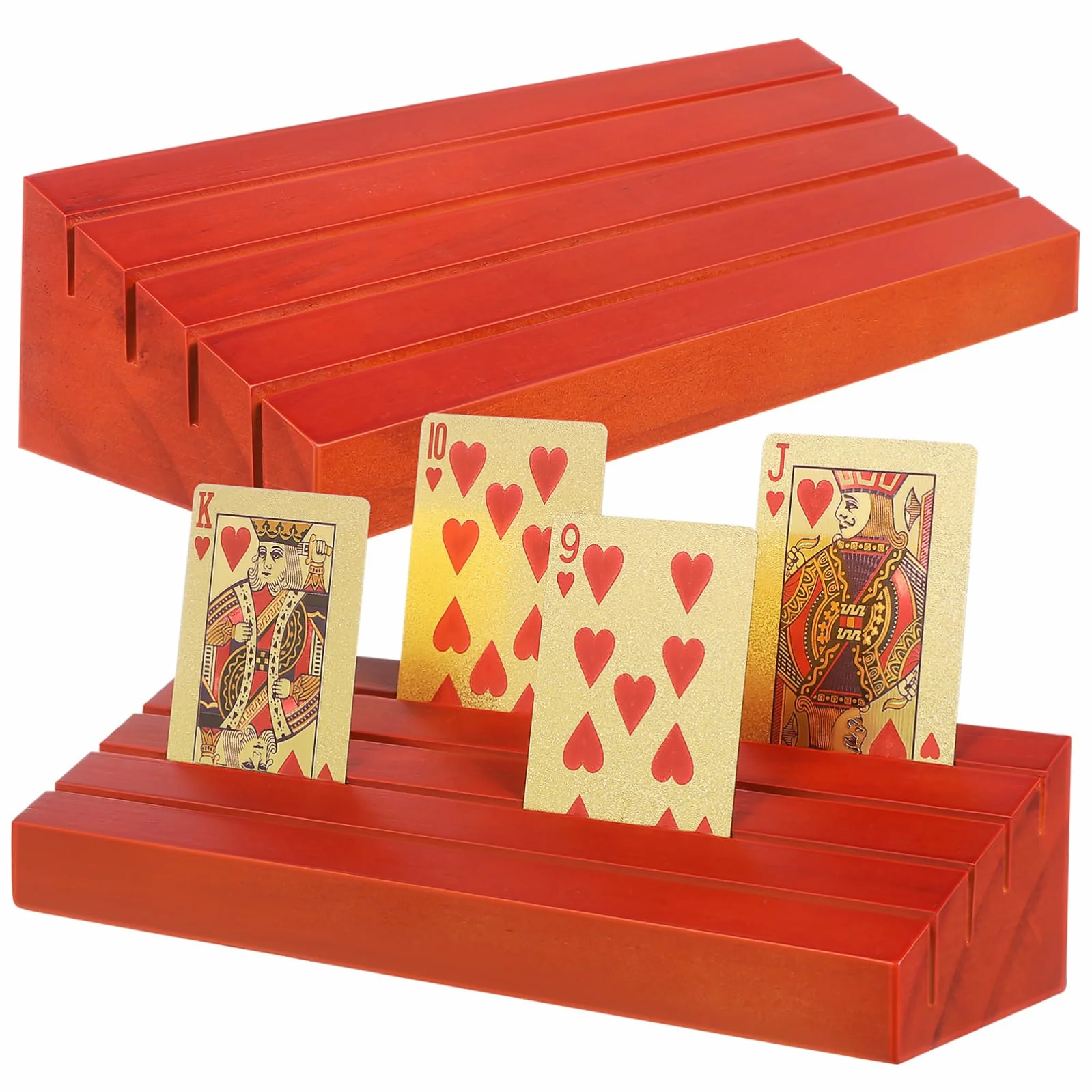 HEMOTON 4 Piezas 1 Titular de la Tarjeta de Juego Tarjetero Puente Tarjetero Canasta Soporte de Madera para Tarjetas Titular de la baraja de Cartas Bandeja de Tarjetas Madera de Pino