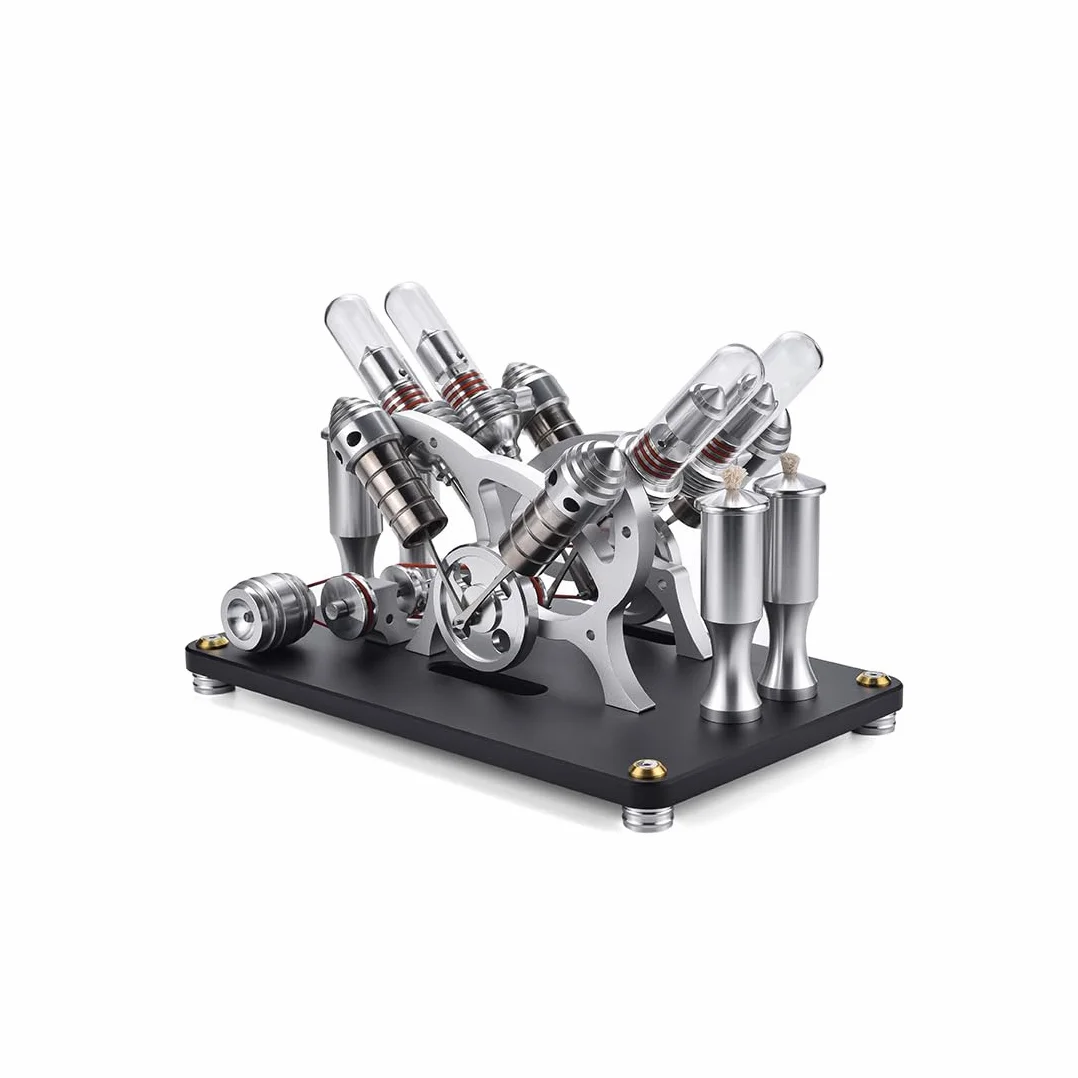 Motor Stirling Engine, metal de arranque V4 4 cilindros Stirling Motor Modelo, Motor de combustión externa Stirling Motor Kit de construcción de juguete educativo