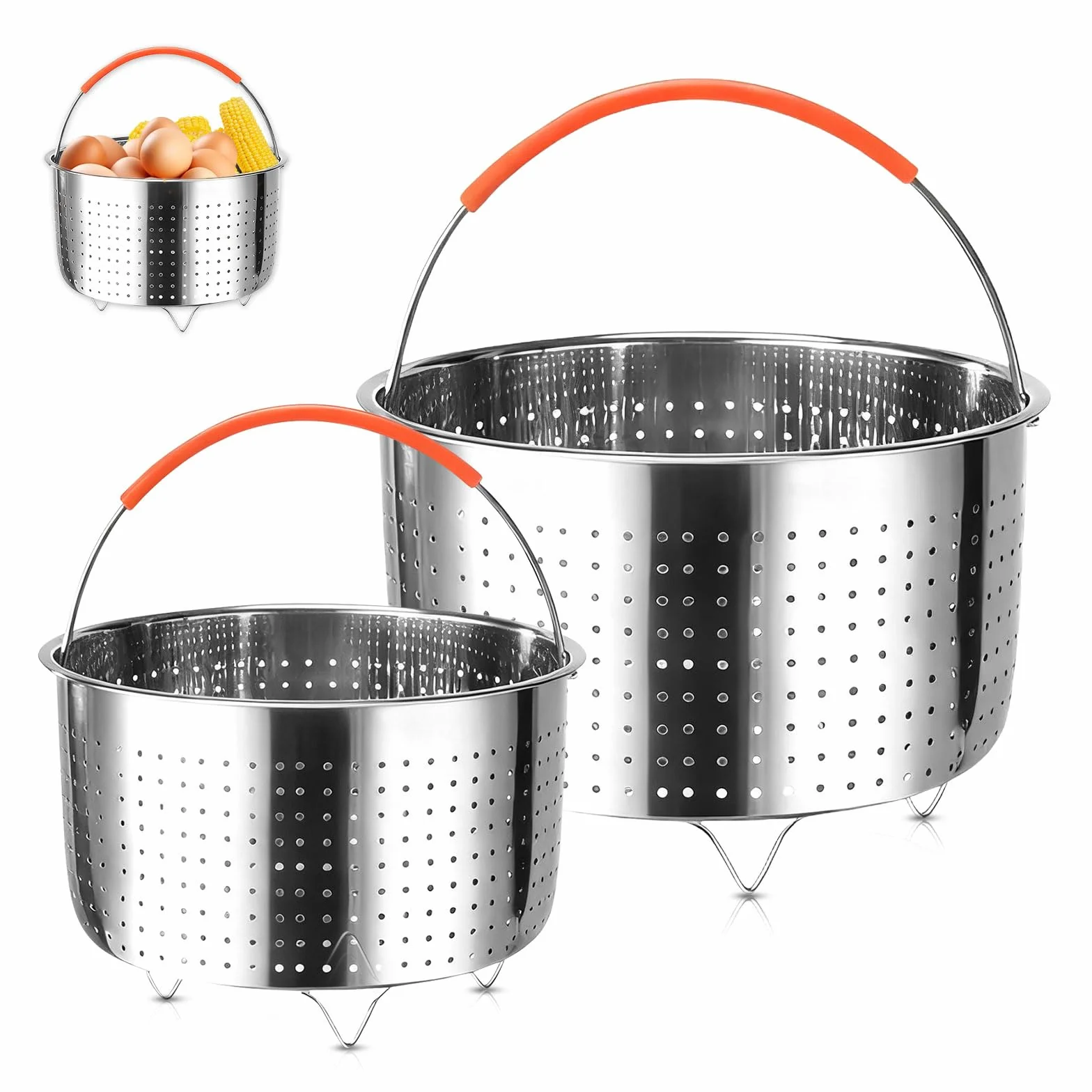 Vaporera Acero Inoxidable 20cm+16cm con Mango de Silicona para Verduras Huevos Pescado