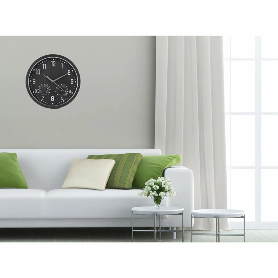Reloj de Pared Diseño Redondo en Abs y PVC Silencioso de 14 Pulgadas Medidor de Temperatura y Humedad Números Grandes para Fácil Lectura en Sala