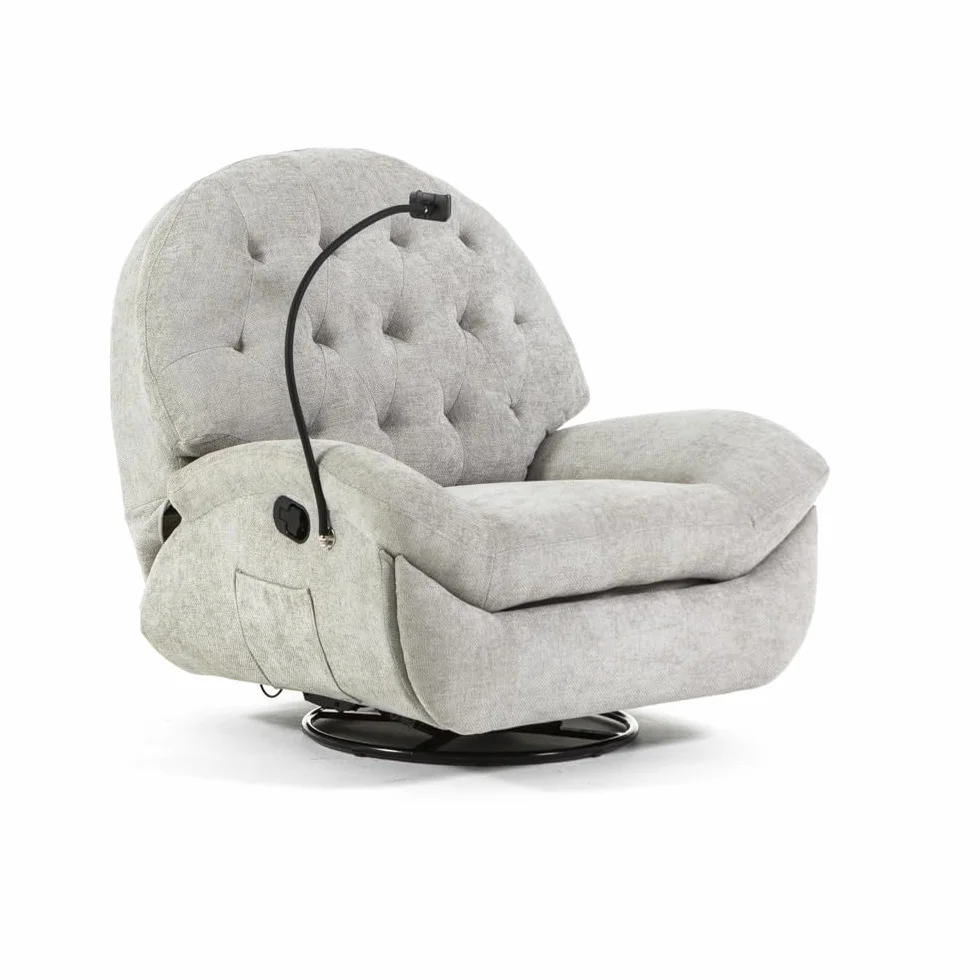 Sillón Relax manual de 3 posiciones, giratorio, balancín para salón, ancianos y TV, estilo moderno, color pino (gris perla)