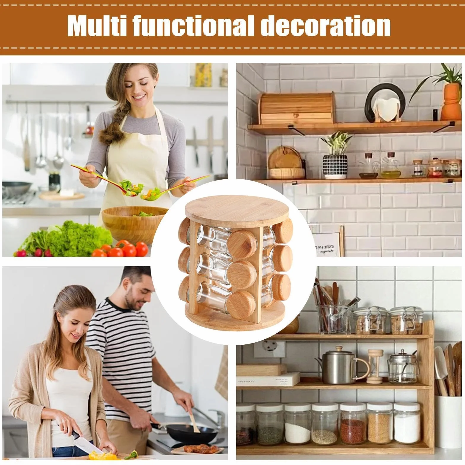Generico Especiero giratorio – Especiero de madera para cocina | soporte para tarros de especias, para mostrador de cocina, despensa, armario, zona de comedor o apartamento amantes de los co