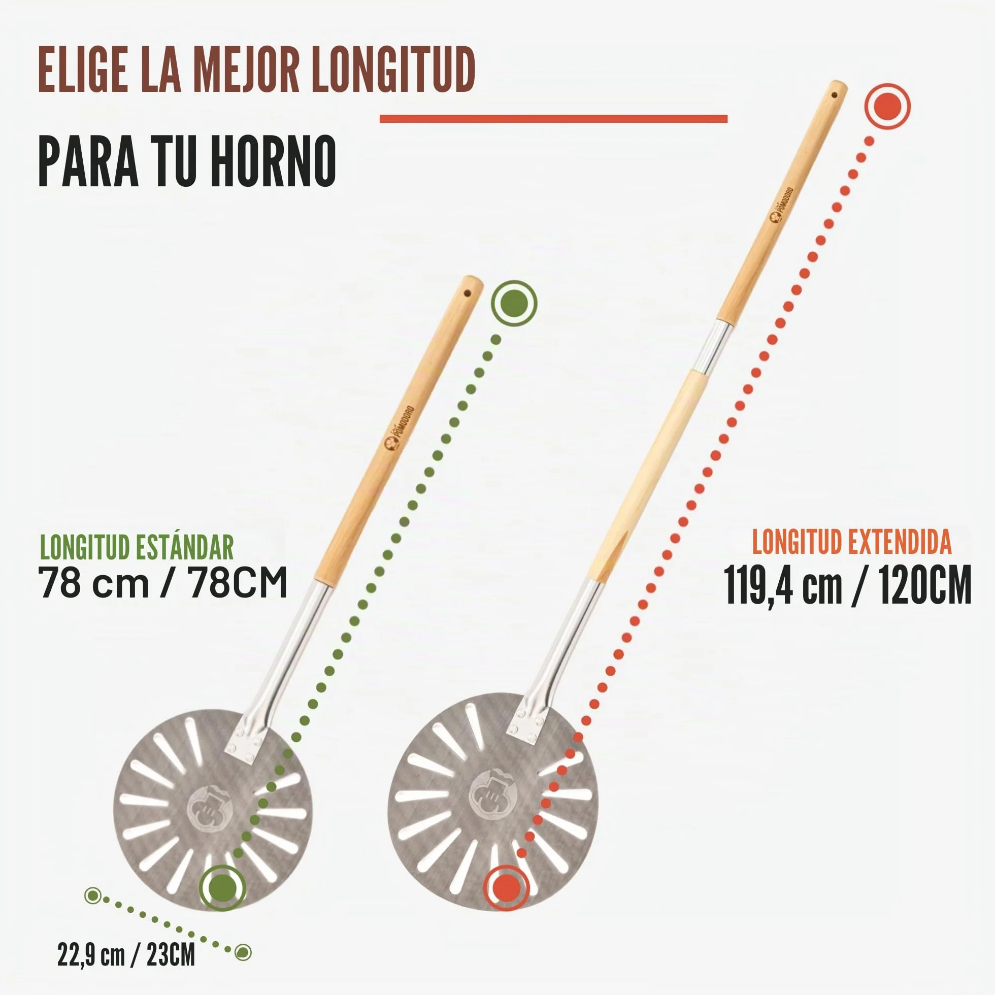 Chef Pomodoro Paleta de Aluminio 9" Mango de Madera Desmontable de Fácil Almacenamiento, 47" de Largo, Lujosa Paleta de Pizza Gourmet para Pizza Casera