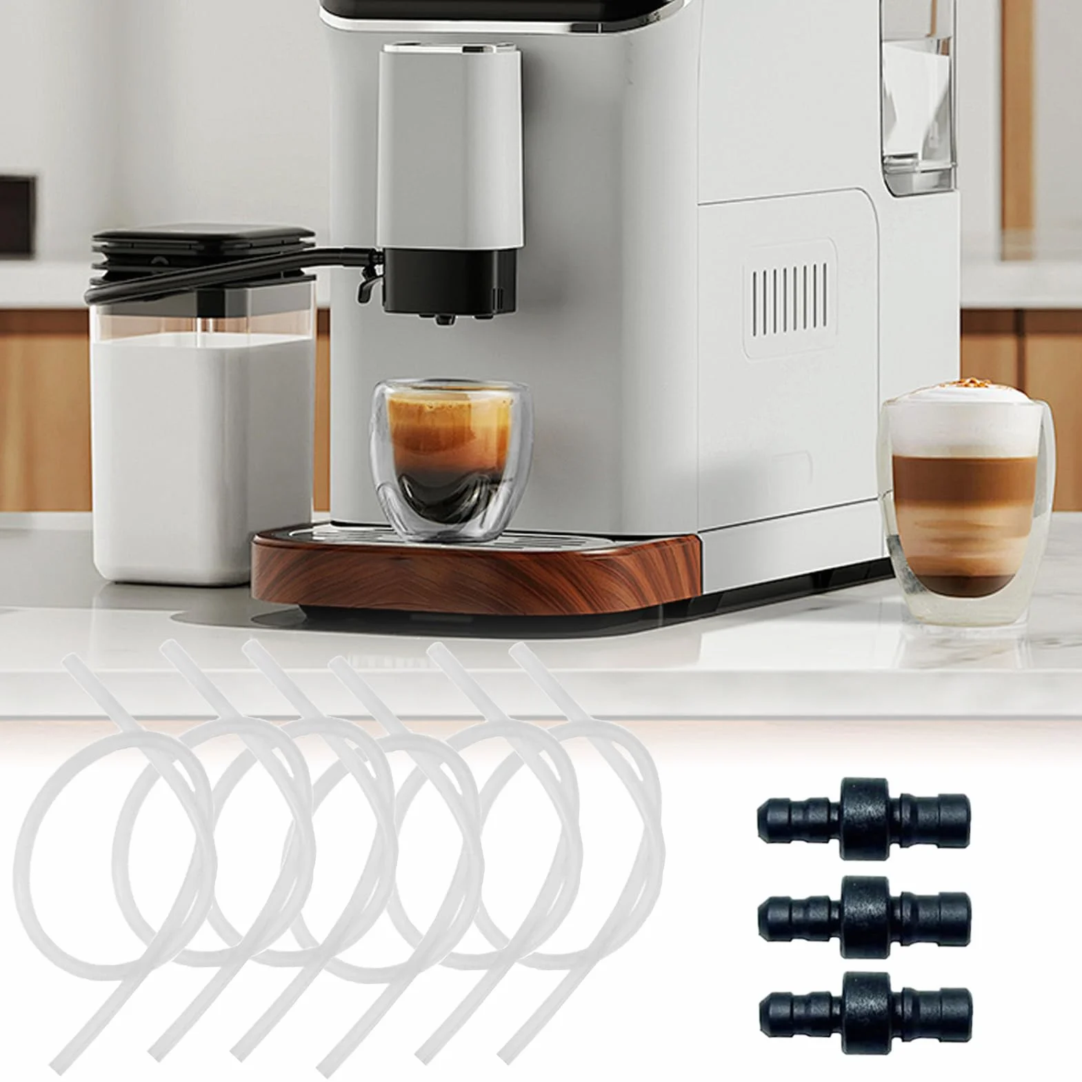 Tubo de leche para café Kit de 6 piezas tubos espumadores 3 conectores máquina de café