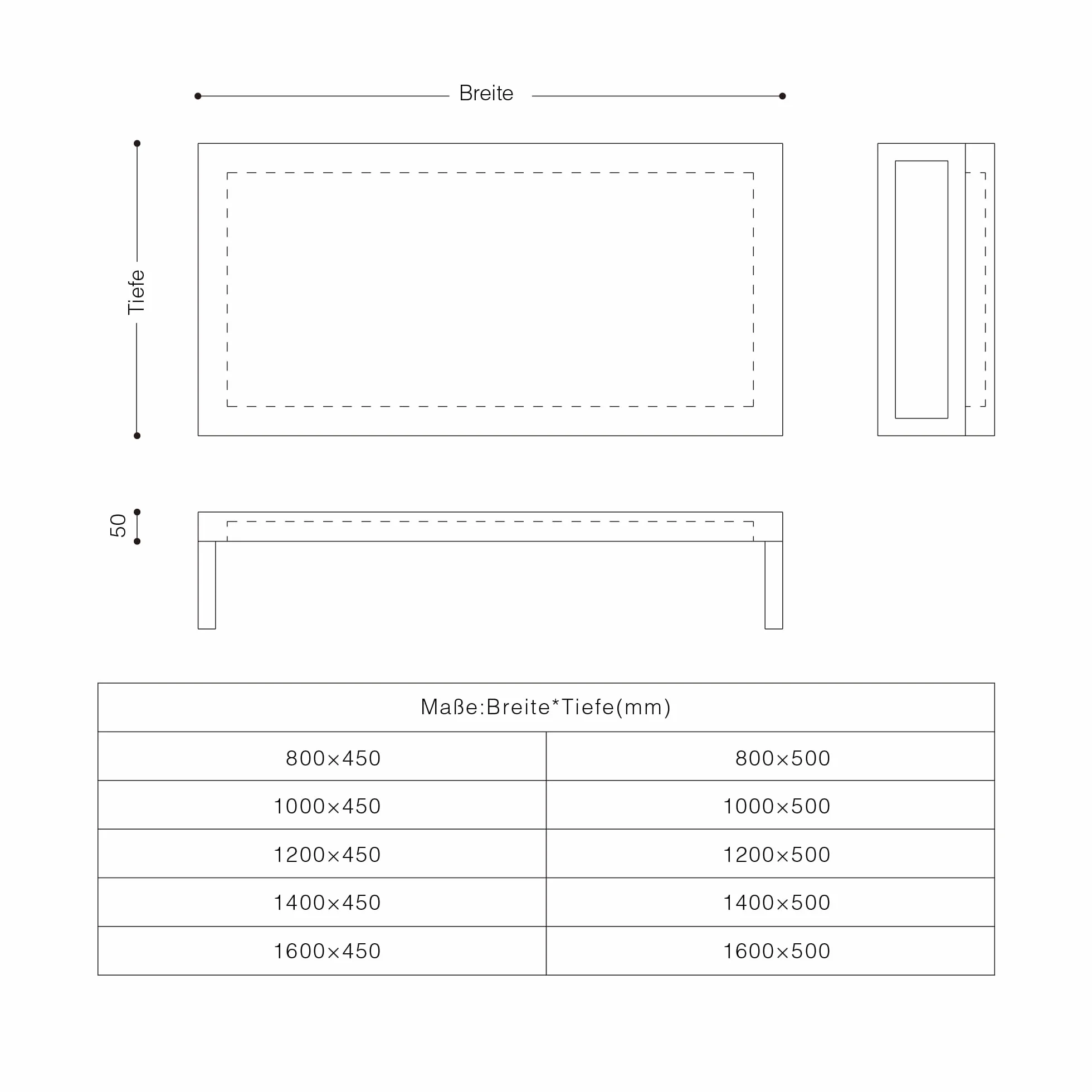 Mai & Mai Encimera de Madera Maciza para Lavabo 100x50 cm – Roble Claro, con Soporte de Acero Inoxidable, Estante de Pared para Baño, Platte04