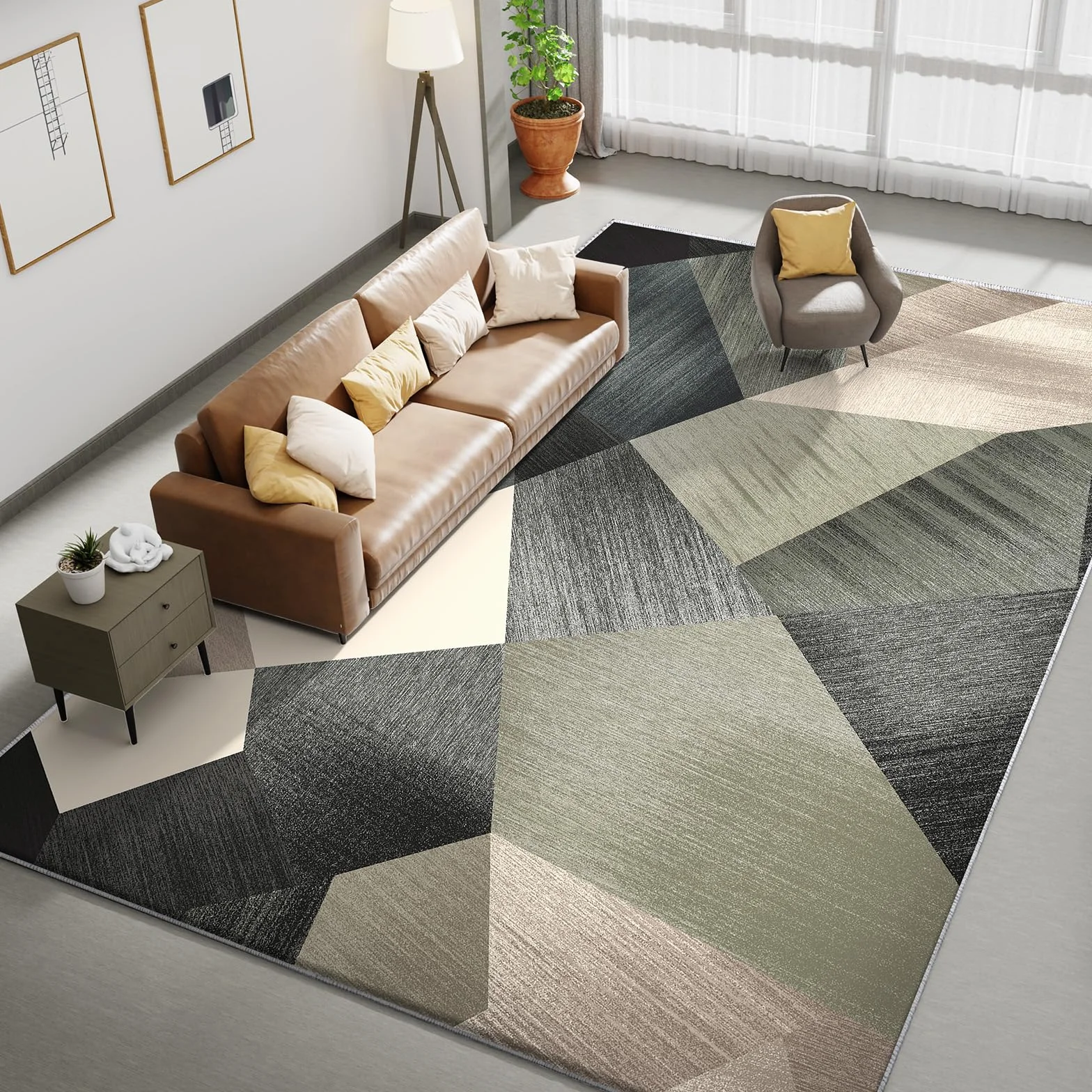 HOMFINE Alfombra Salon Moderna Verde 200x300 cm (Esponja 10 mm) - Lavable en Lavadora Antideslizante Pelo Corto Suave para Dormitorio Salón Comedor Cocina