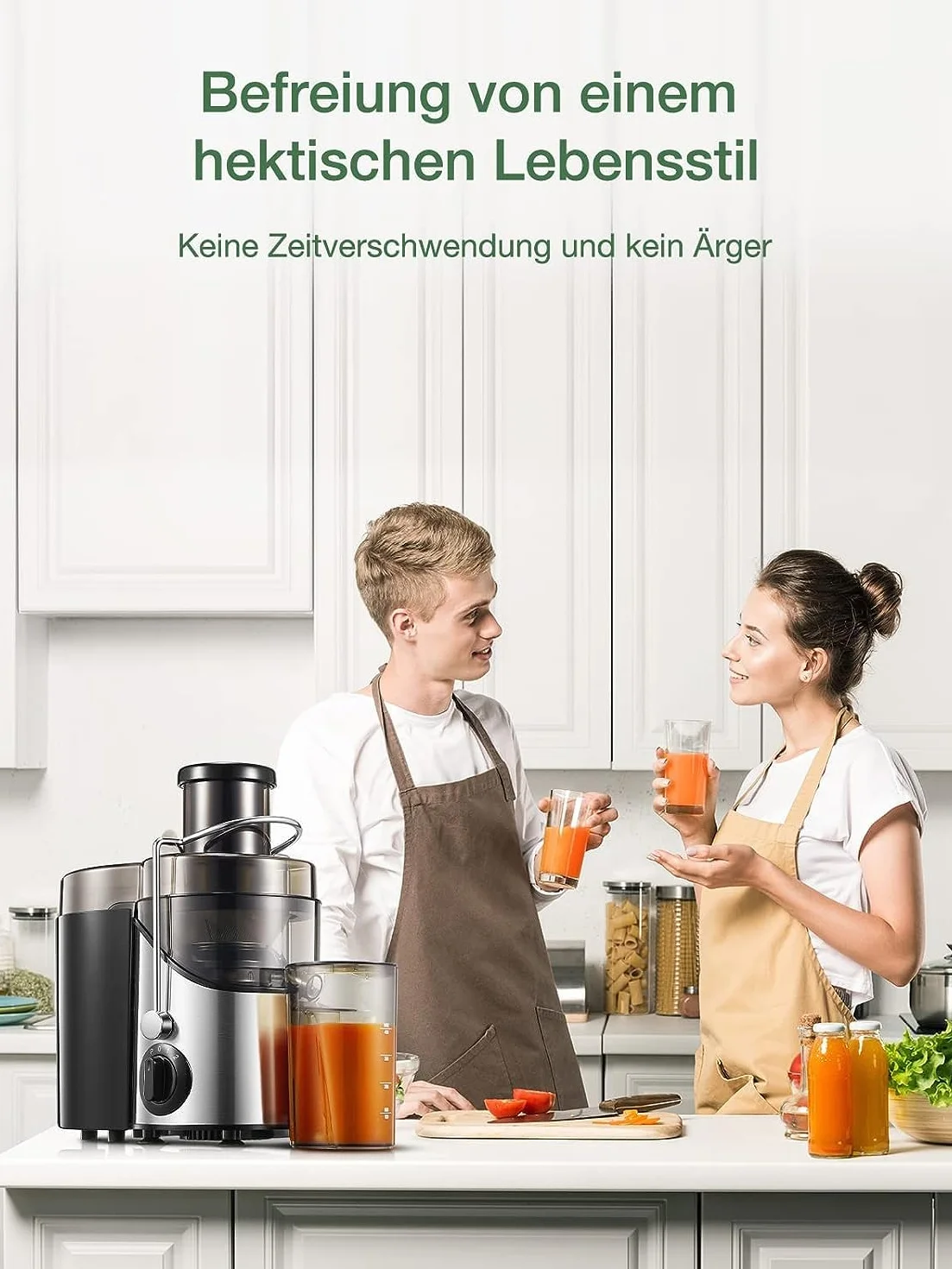 JUILIST Licuadoras Para Verduras y Frutas 400W Extractor de Jugo 65MM Boca Ancha 3 Velocidades Acero Inoxidable Sin BPA