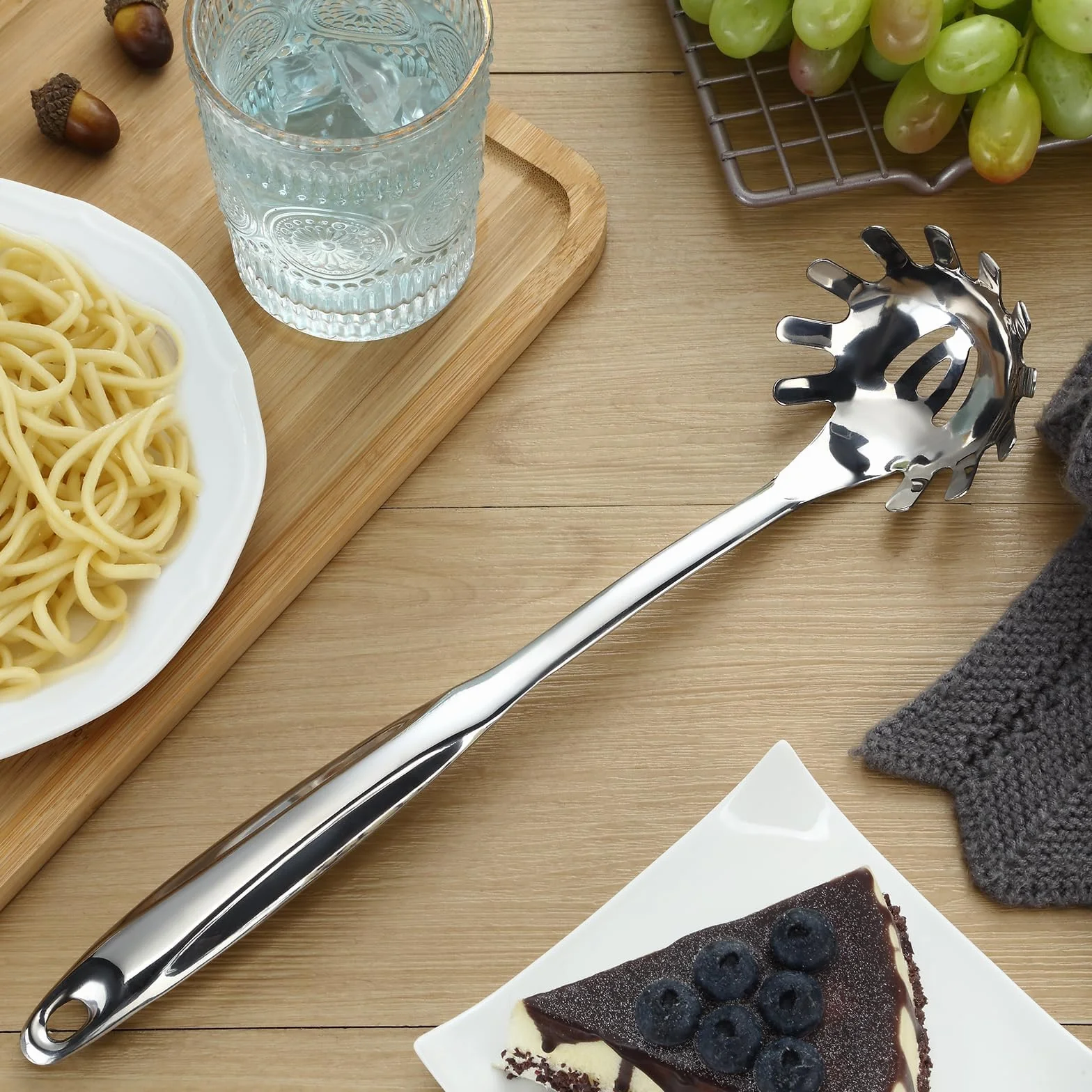 1 Pieza Cuchara para Espagueti,Servidor para Pasta,Cuchara para Pasta de Acero Inoxidable,Tenedor para Pasta,Apto para Lavavajillas,Para La Cocina Casera