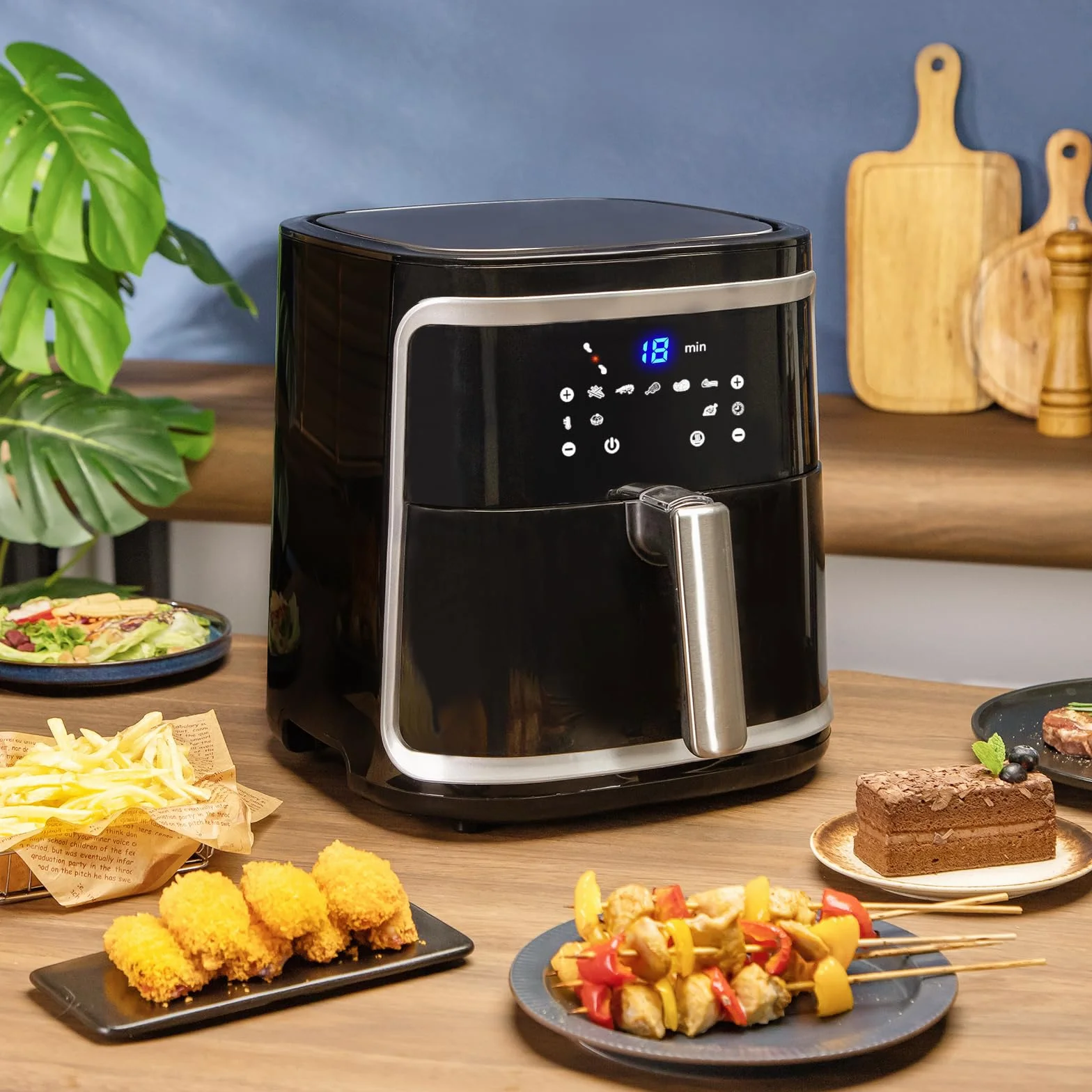 Aigostar Cube - Freidora de aire XXL, 1900W, 7L Air fryer. Libro de recetas incluido, panel LED táctil. Doble uso: con cesta o cajón. 7 funciones preestablecidas + mantener caliente, Sin BPA.
