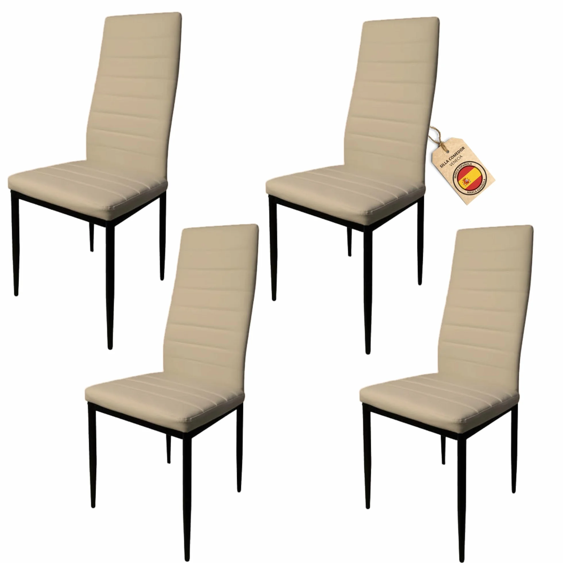HOME DESIGN & CONFORT Pack de 4 Sillas de Comedor Tapizadas - Sillas Cocina Tapizadas - Sillas Comedor Pack (Beige, 4)