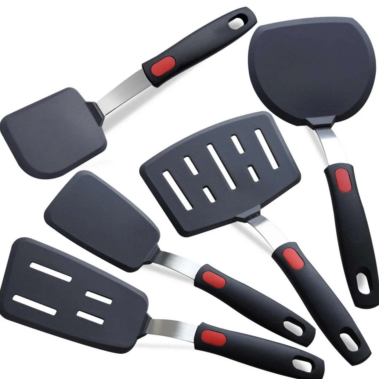 Juego de 5 espátulas de silicona para utensilios de cocina antiadherentes, resistentes al calor hasta 315.6 °C, para huevos, panqueques, aptos para lavavajillas
