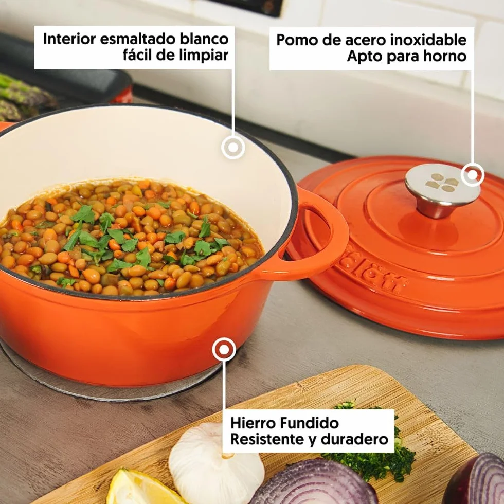 Cocotte Hierro Fundido Esmaltado Naranja. Olla Ovalada 33x11 CM - 6 L. Elegante, Resistente, Especial para Inducción y Apta para todos tipo de Cocina
