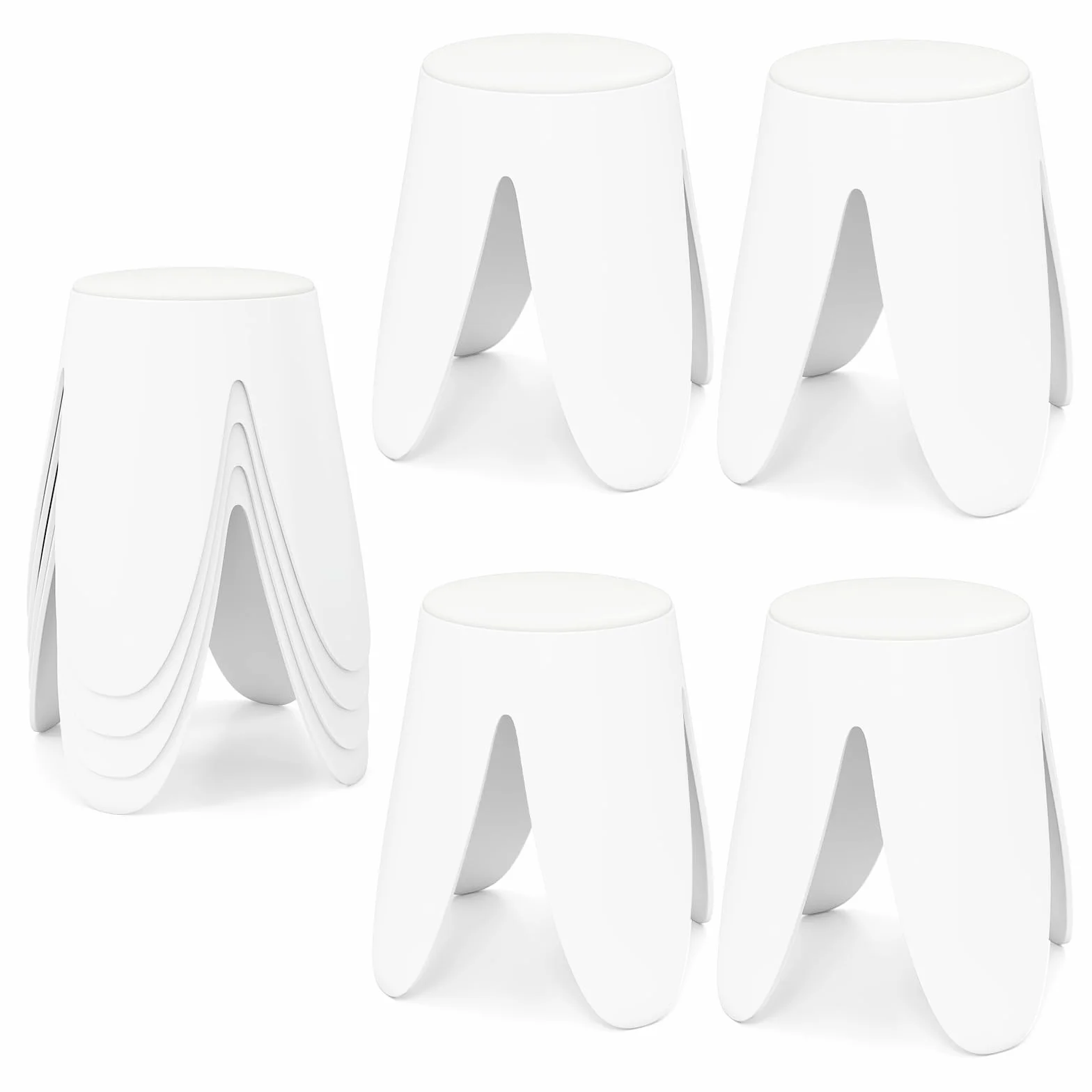 COSTWAY Juego de 8 Taburetes Apilables, Taburetes de Plástico Anidados de 46 CM de Altura, Sillas Portátiles Sin Respaldo para Escuela, Aula, Salón, Comedor, Hogar, Oficina, Ahorra Espacio, Blanco
