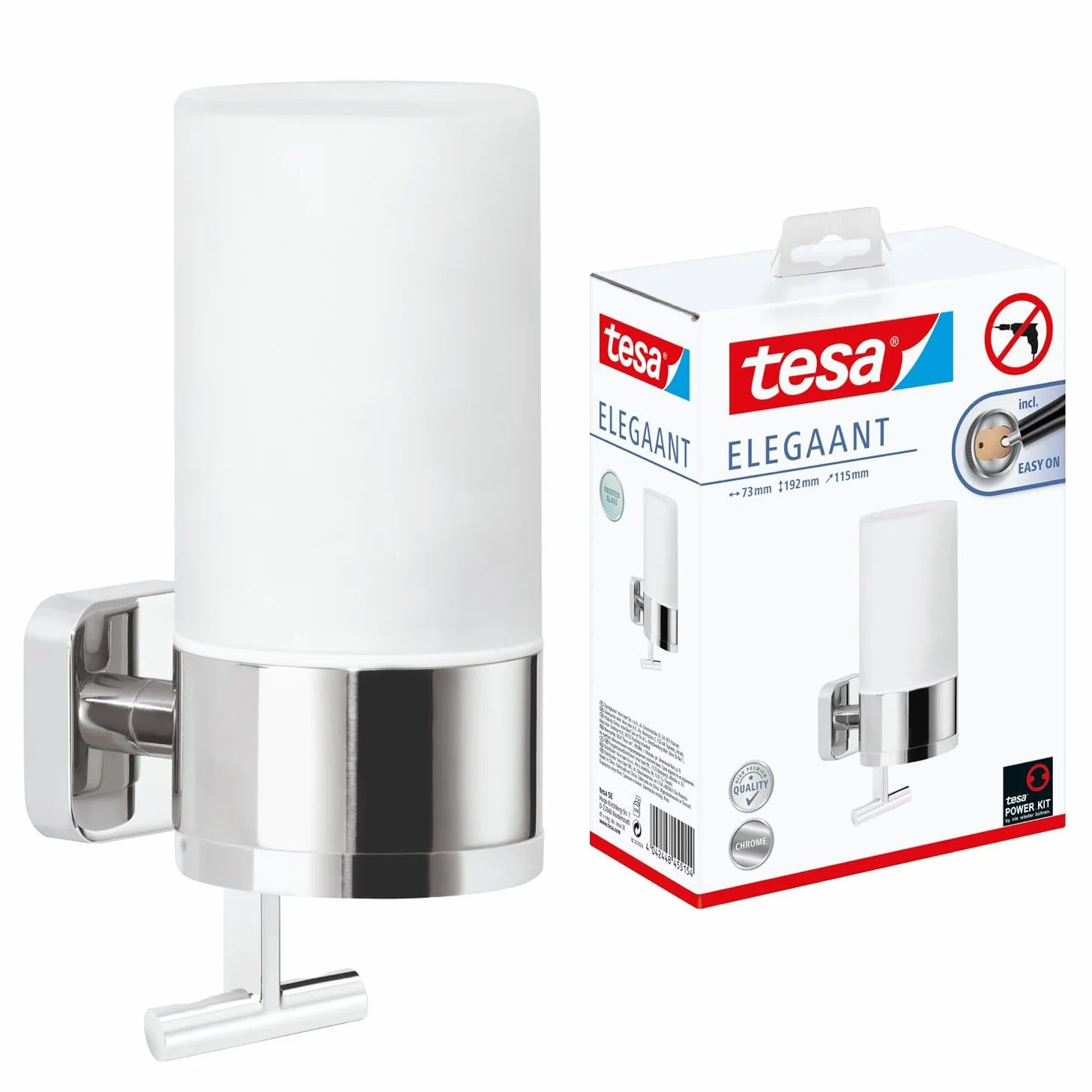tesa Dosificador de jabón Elegaant, autoadhesivo, metal cromado, extraordinario diseño