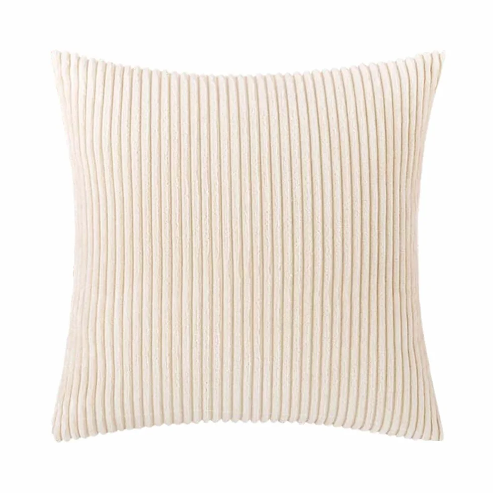 Juego de 2 cojines para sofá con relleno (60 x 60 cm), modelo Mary de pana a rayas, color crema, adecuado como cojín de sofá, cojín decorativo, cojín de relleno premium, suave y agradable, paquete
