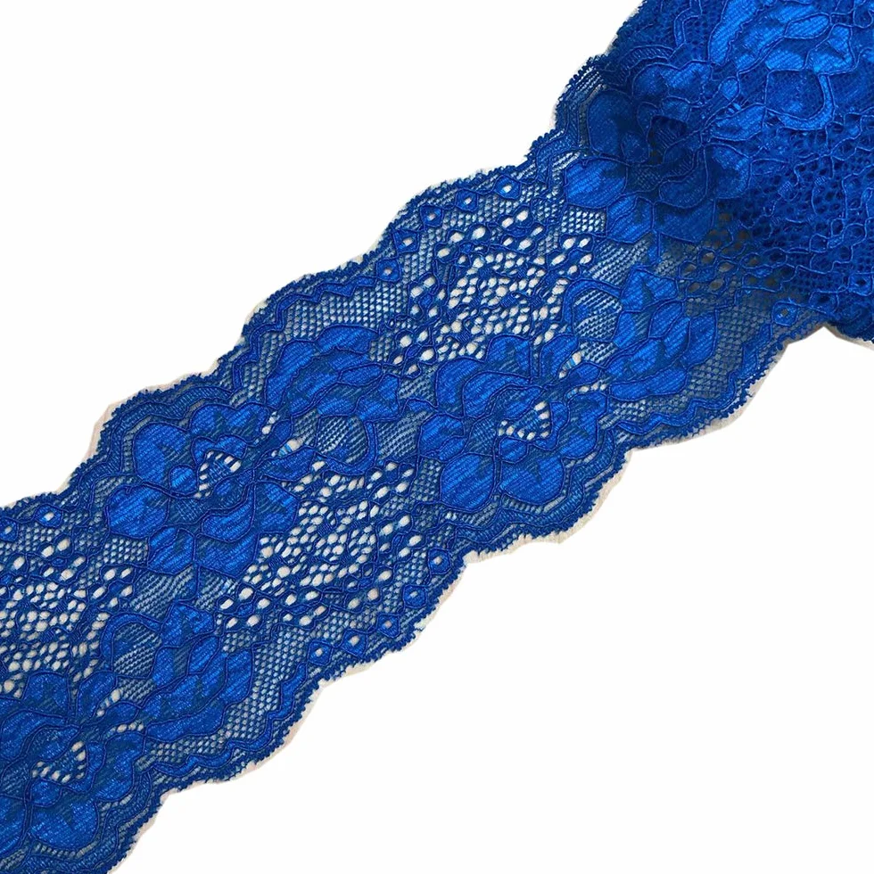 Cinta de encaje elástica de 10 yardas, 7,6 cm, patrón floral, encaje elástico para diademas, ligas, costura, decoración, suministros de manualidades (azul rey)