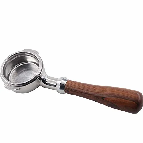 Genérico Cuchara medidora 58mm de Acero Inoxidable de la máquina de café sin Base Soporte café refrescos manija Cuchara de café Mango de Madera