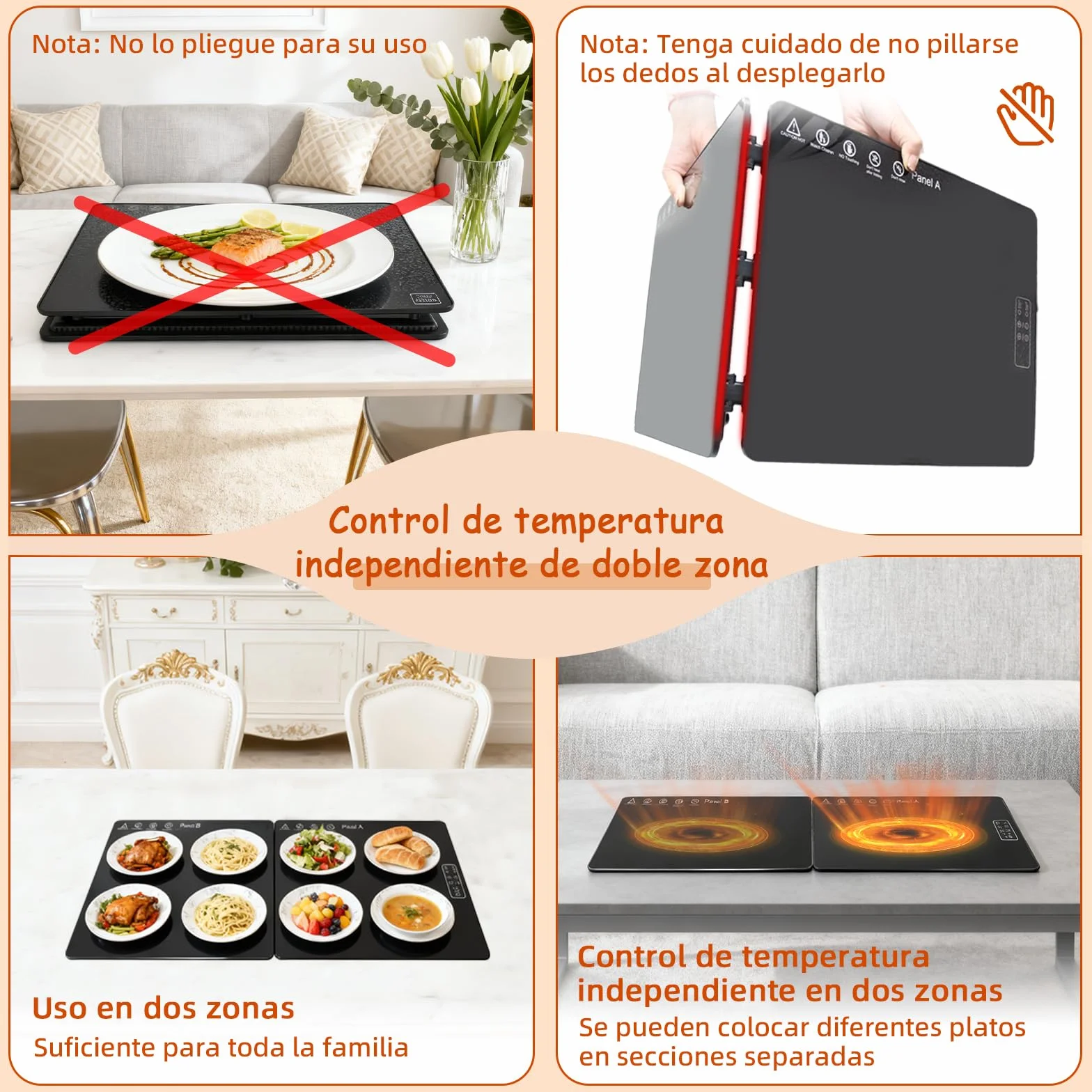 Bandeja Calefactora Eléctrica para Alimentos,con Control de Temperatura Ajustable y Diseño Plegable,Almohadilla Térmica Multiusos para Mantener la Comida Caliente o Descongelar en Casa