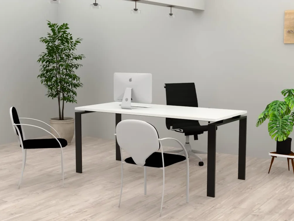 Mesa/Escritorio para teletrabajo, Oficina, despachos y Sala de Estudios. Estructura Marco Abierto Color Negro. Fabricado en España. Envio a Toda la Península. (Blanco, 160x80)