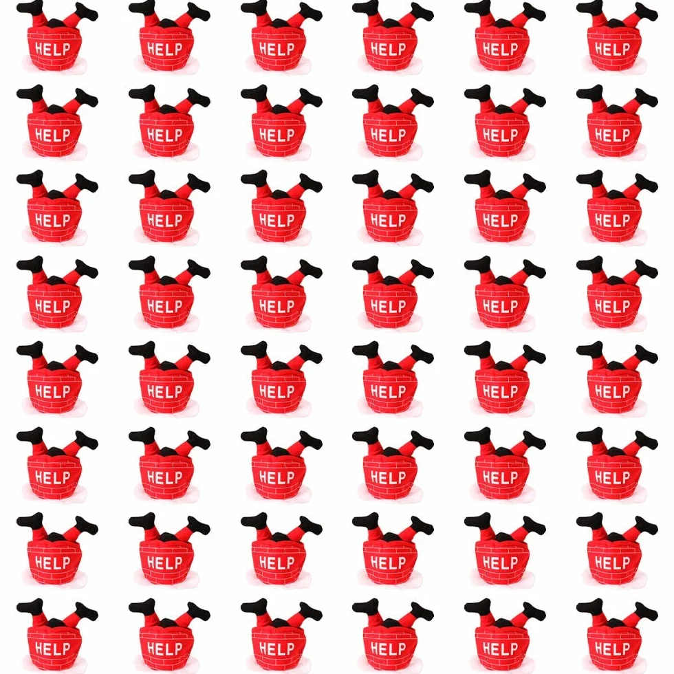 Sombreros de Navidad con diseño de Papá Noel con detalles de ladrillos blancos, signo de ayuda y patas de San Santa, 48 unidades