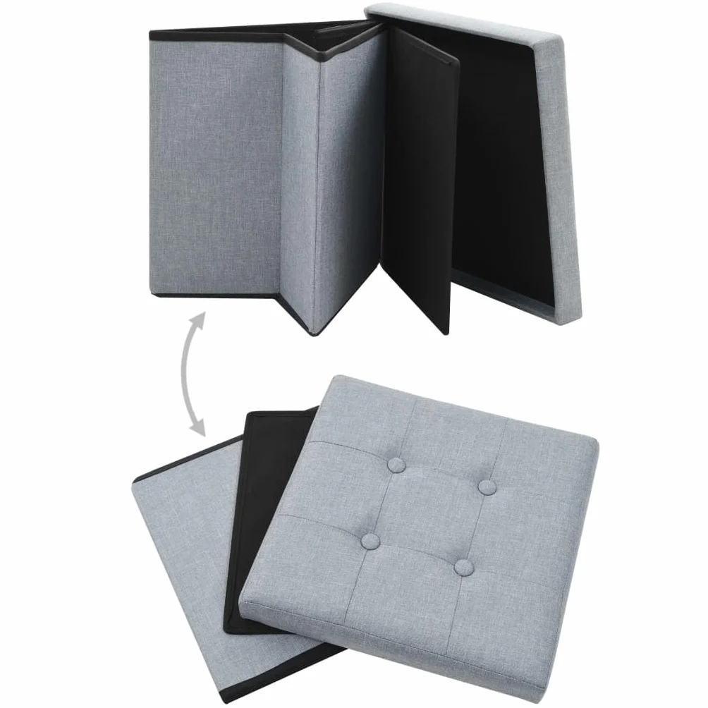 Genérico Taburetes almacenaje Plegables 2 uds Lino sintético Gris Claro,Mobiliario,Sillas,Taburetes y sillas plegables-247080