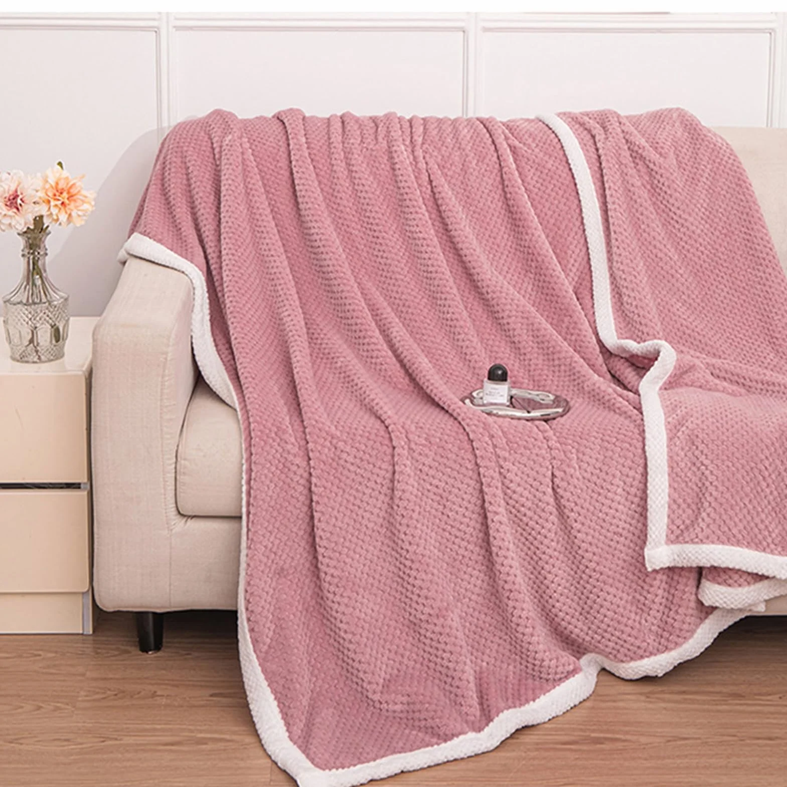 Mantas para Sofá Tacto Suave y Cálido Manta Sofa o Mantas para Cama Ligeras Mantas para Cama de Reversible 200 x 230 cm, Rosa